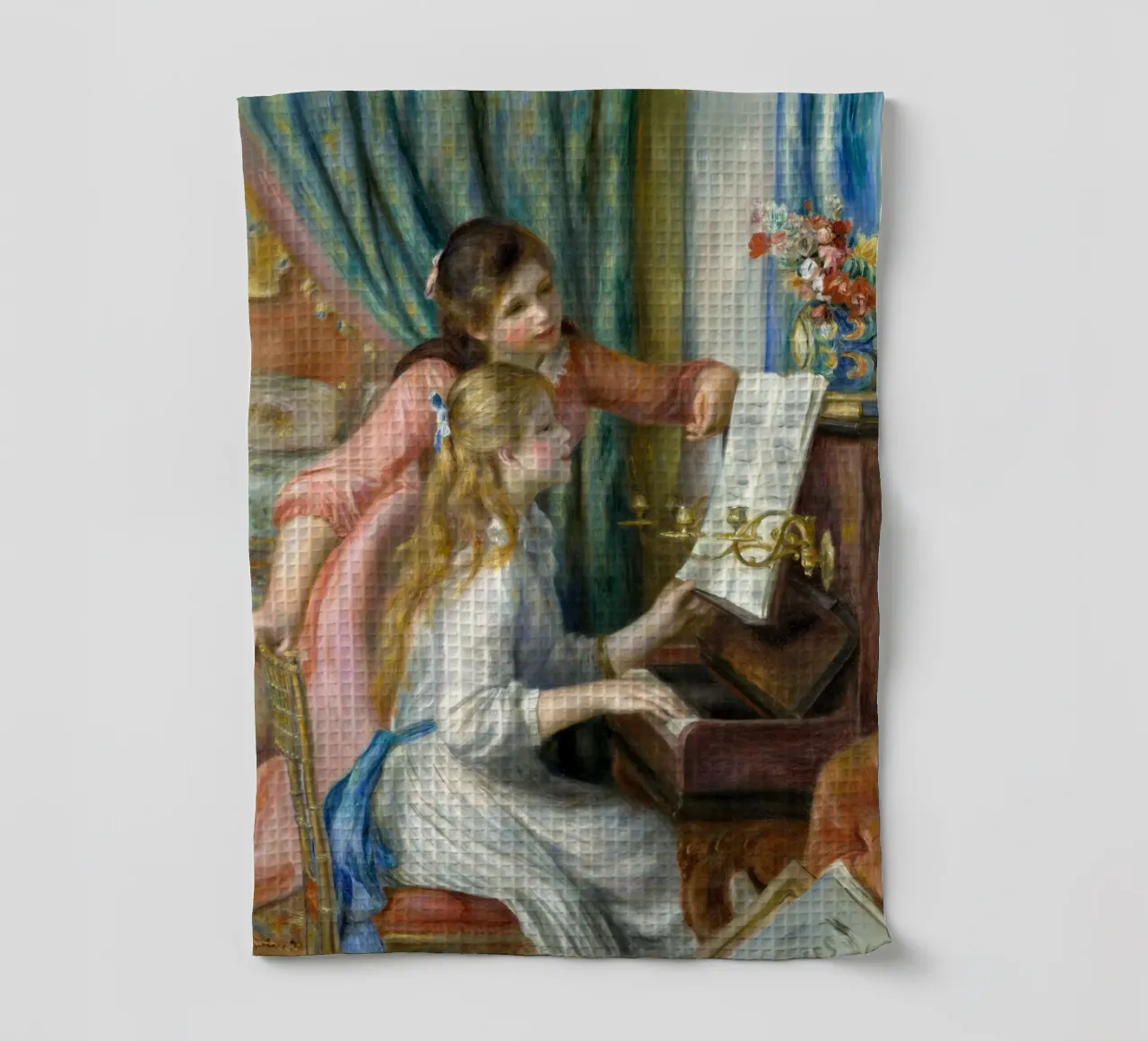 Pierre-Auguste Renoir - Zwei junge Mädchen am Klavier Geschirrtuch von Timeless Artworks