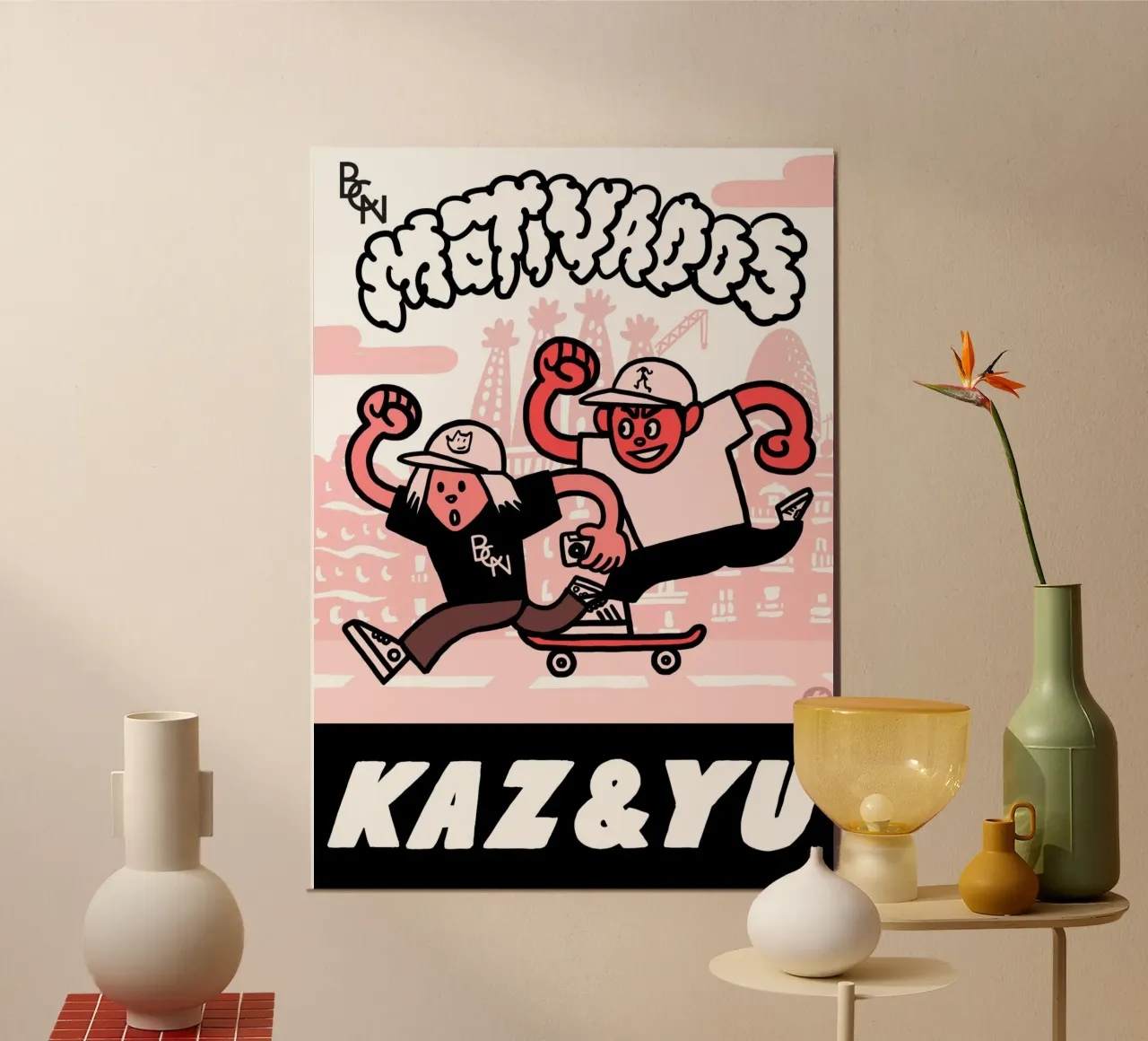 BCN Motivados Kaz & Yu poster con telaio in alluminio da Asobōze