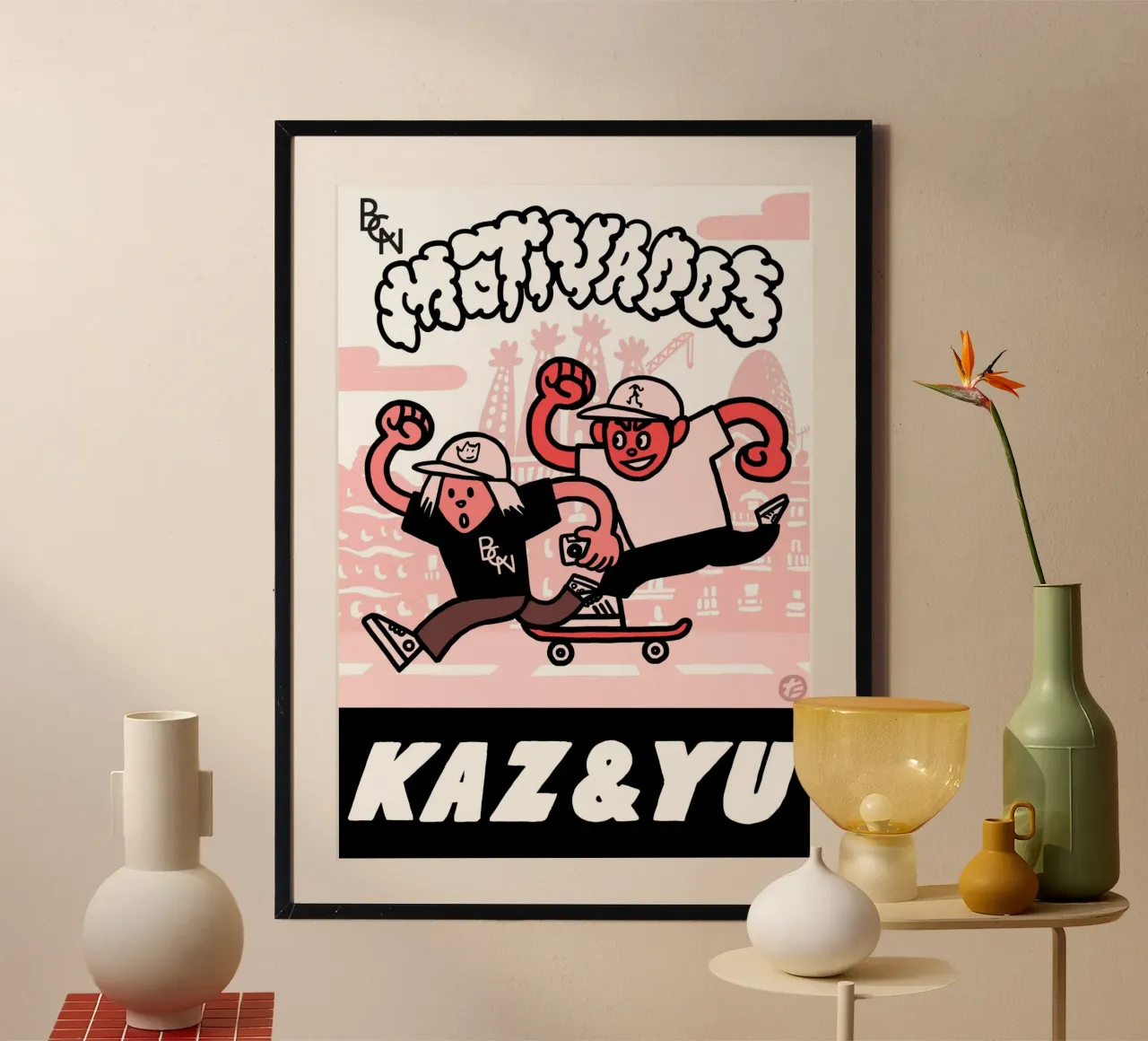BCN Motivados Kaz & Yu poster con telaio in alluminio da Asobōze