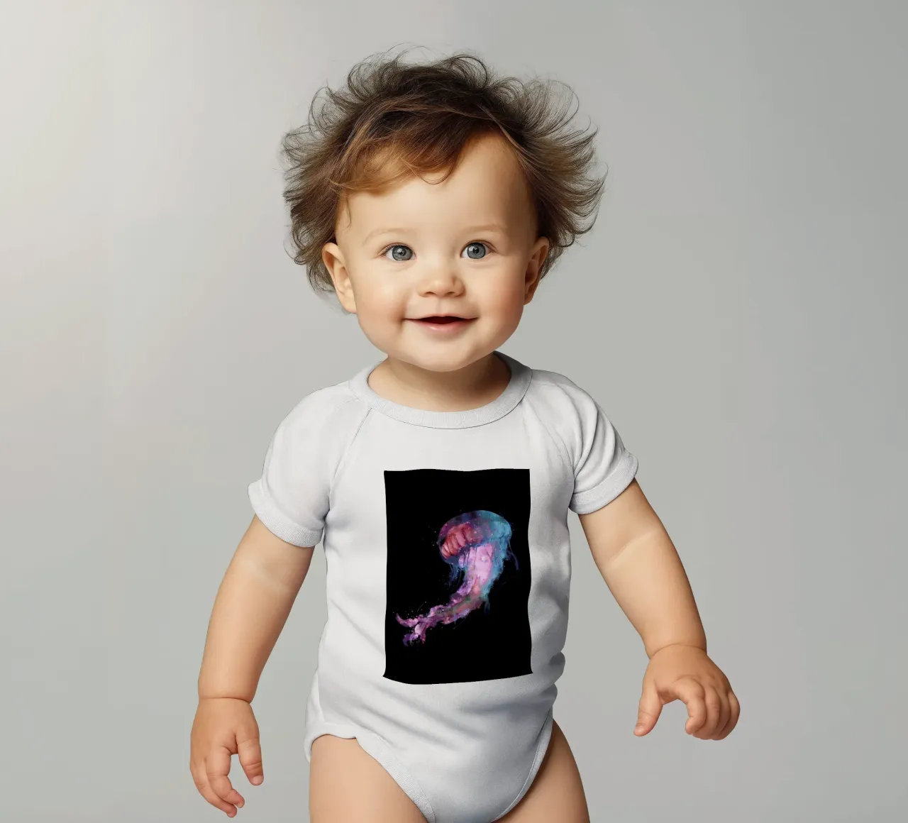 Space Jelly short-sleeve baby romper by Dániel Taylor