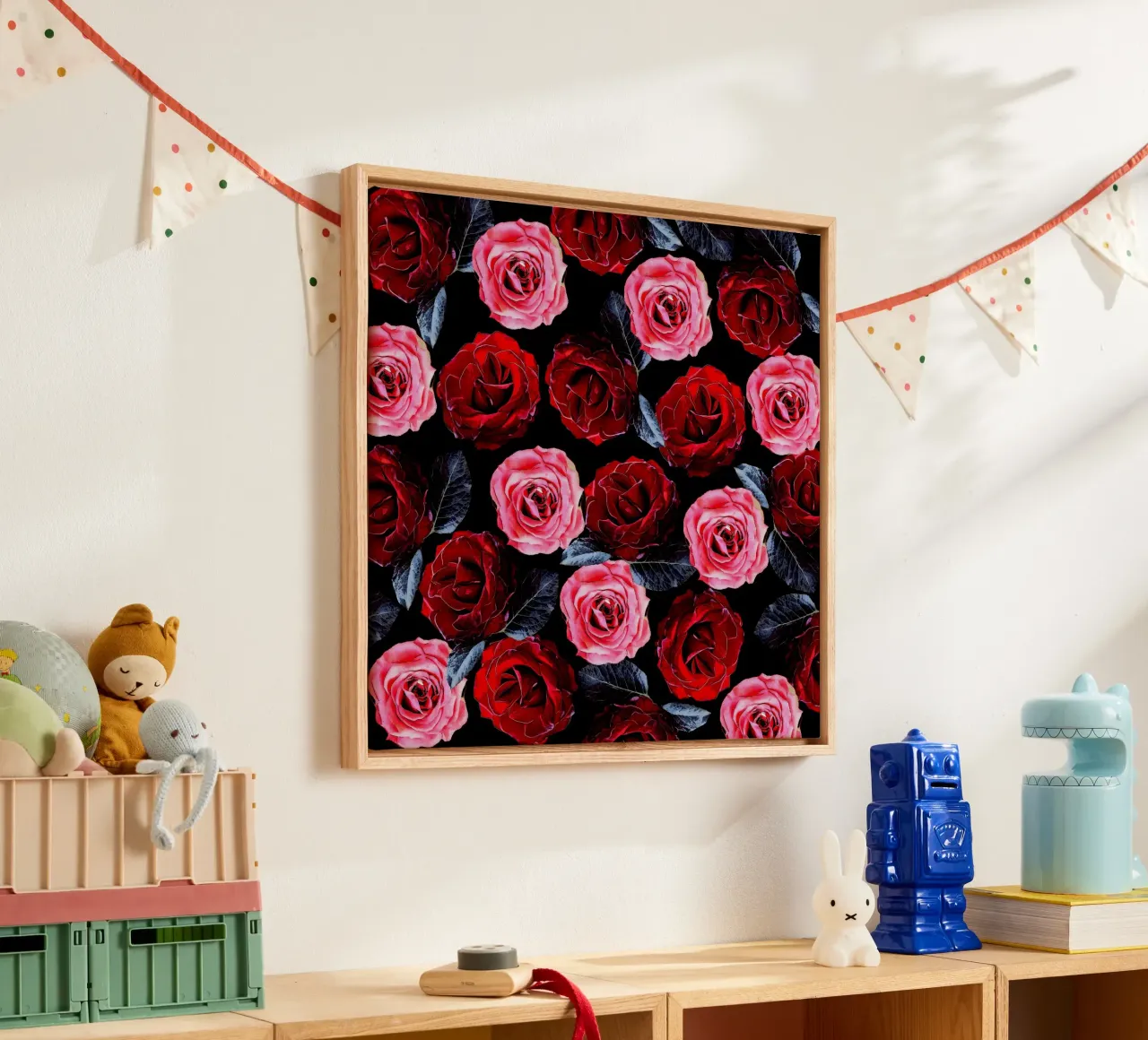 red and pink roses pattern canvas with Floater frame by berwies design