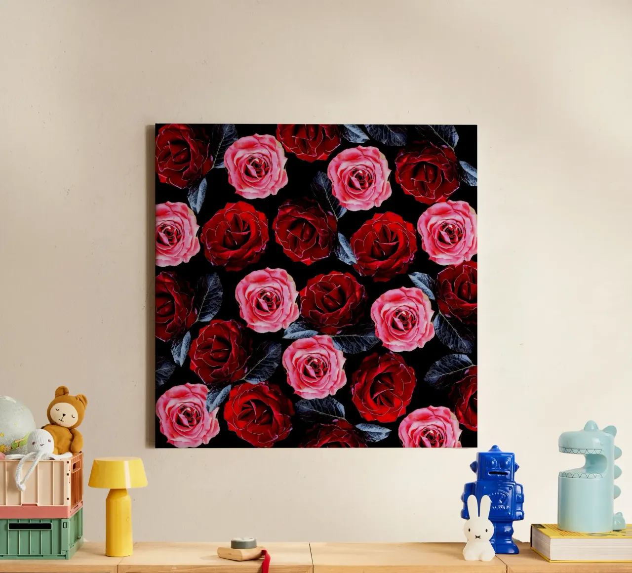 red and pink roses pattern canvas with Floater frame by berwies design