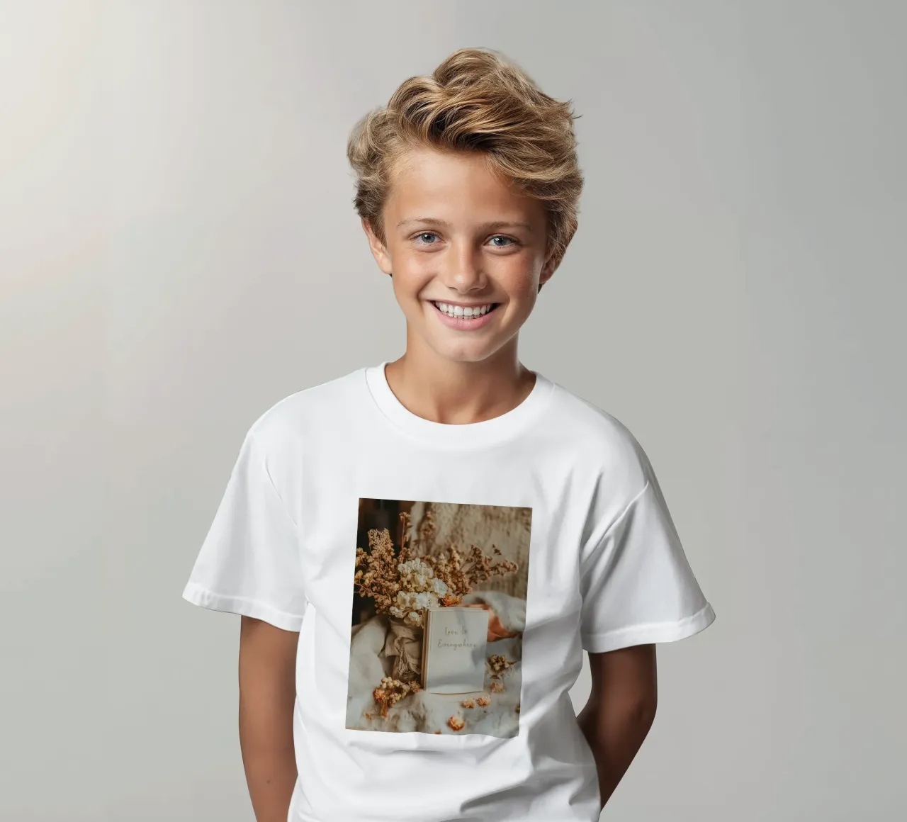 „Love is everywhere“ Boho Romantik kids t-shirt by Carinaprint