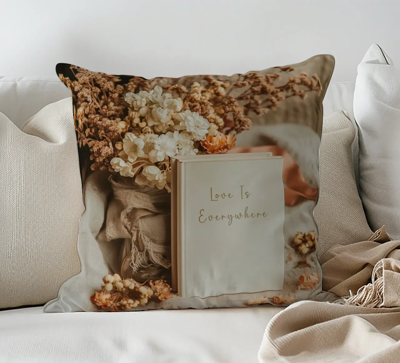 „Love is everywhere“ Boho Romantik decorative cushion by Carinaprint