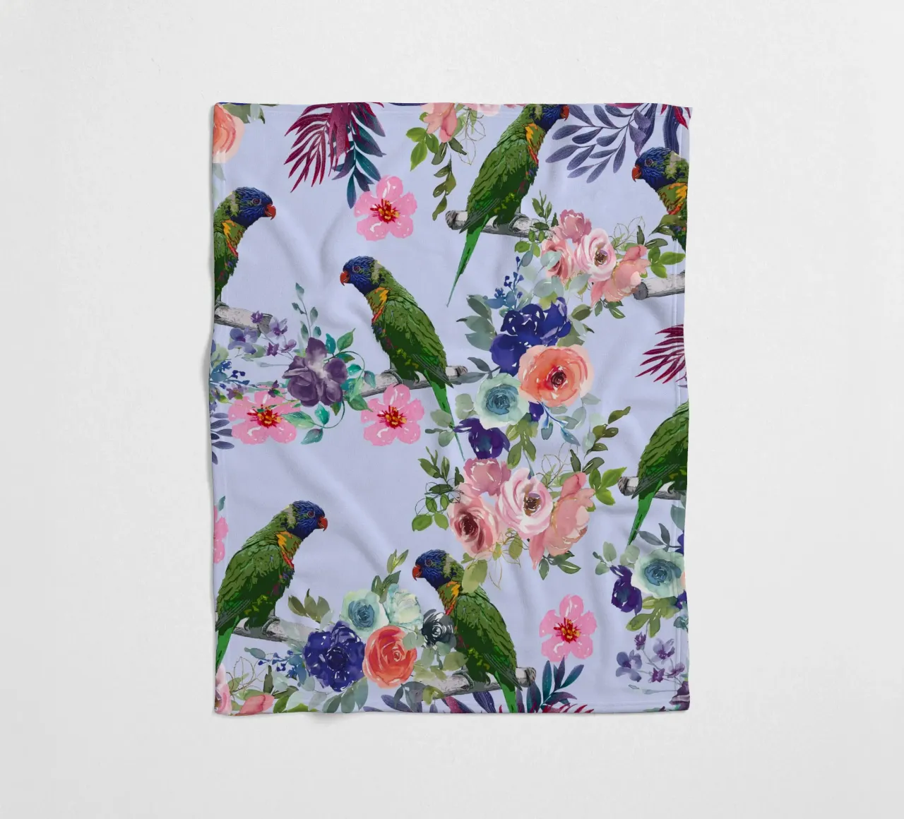 Pappagalli e fiori verdi coperta in pile da berwies design