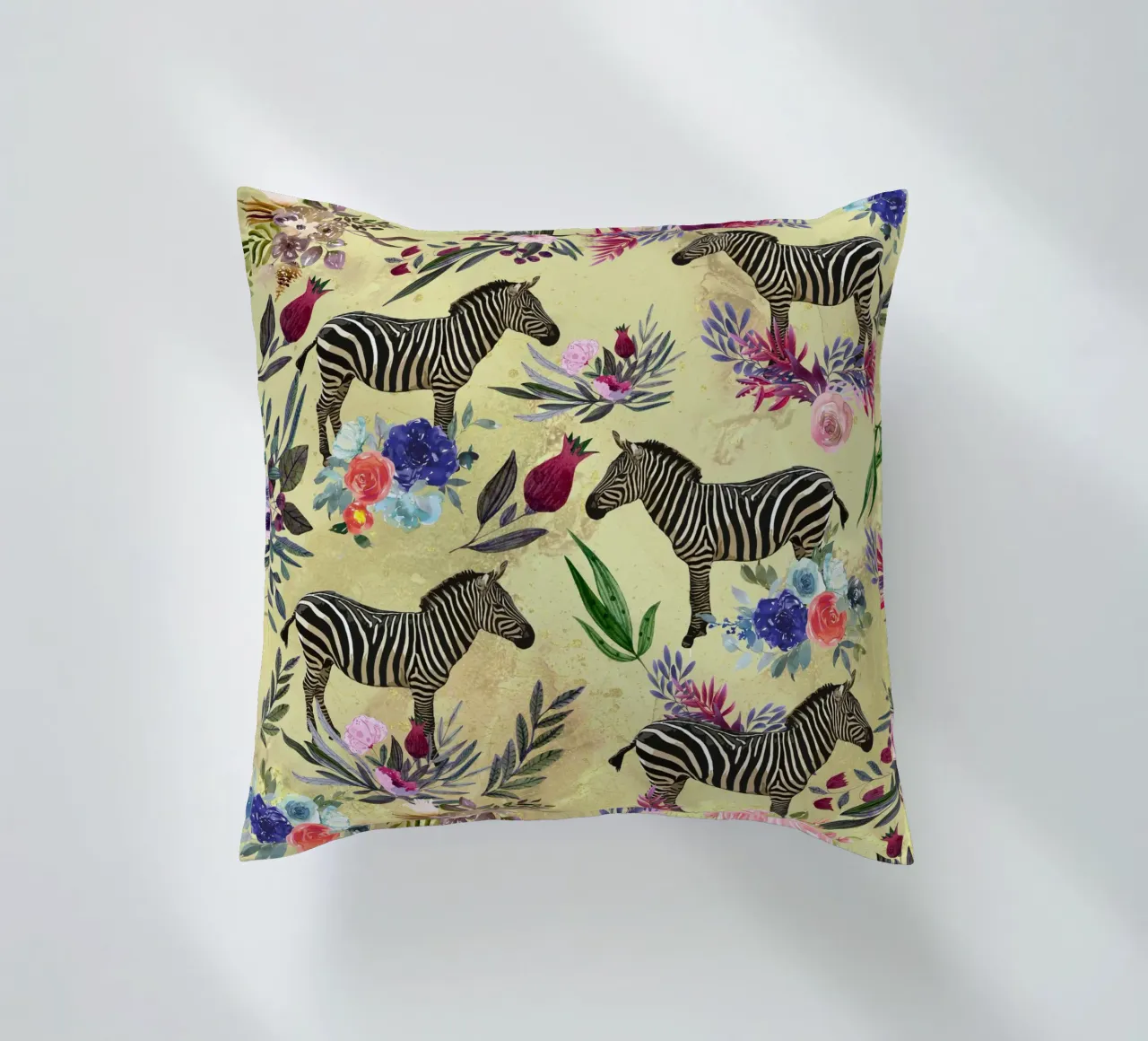 zebra and floral pattern decorative cushion by berwies design