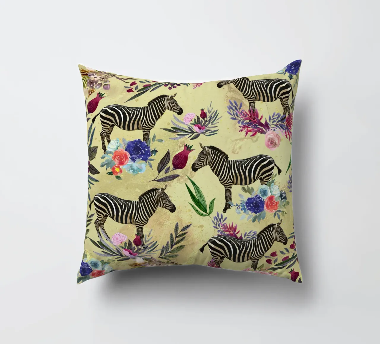 zebra and floral pattern decorative cushion by berwies design
