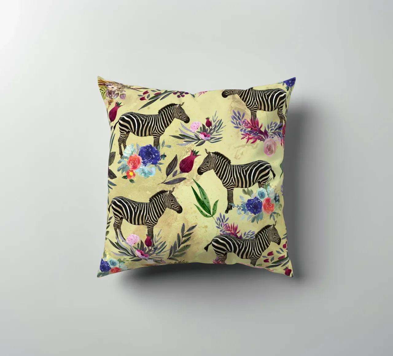 zebra and floral pattern decorative cushion by berwies design