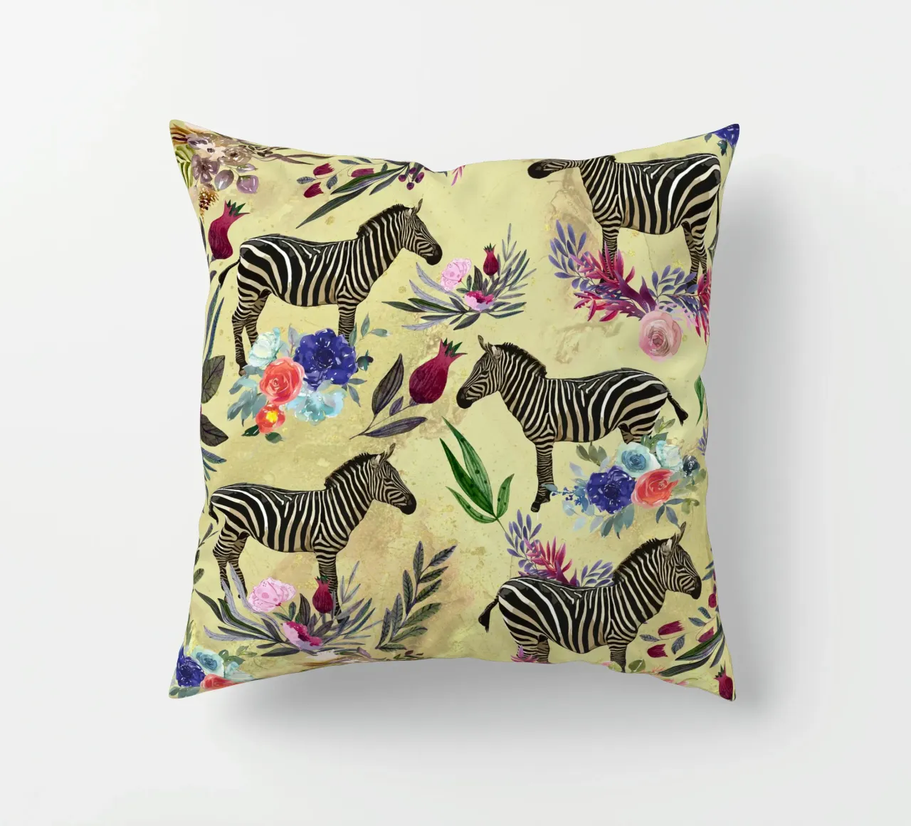 zebra and floral pattern decorative cushion by berwies design
