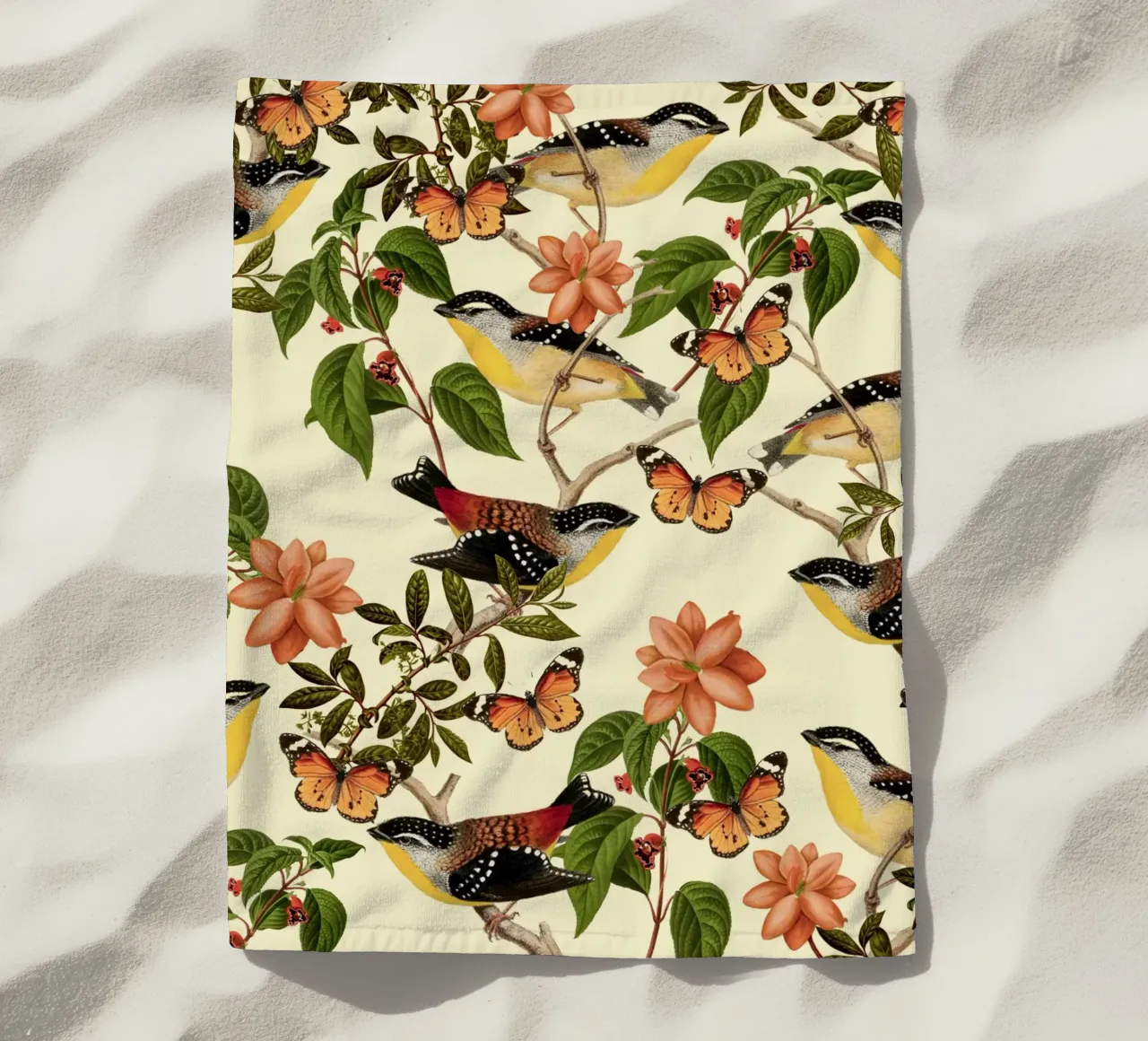 Uccelli e farfalle botanici telo mare da berwies design