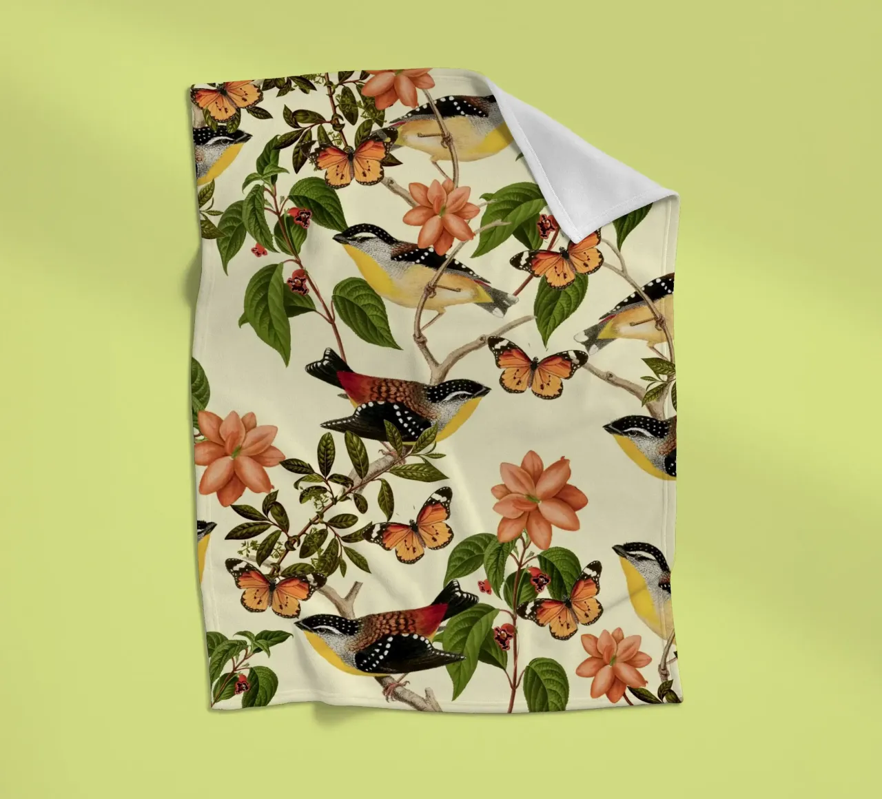Uccelli e farfalle botanici coperta in pile da berwies design