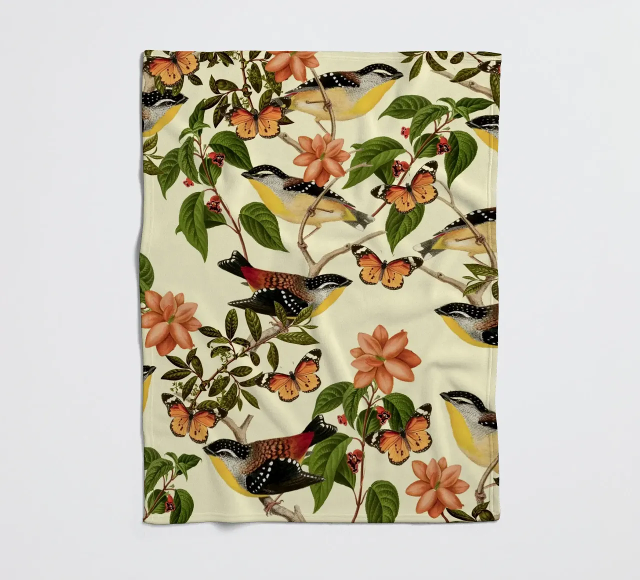 Uccelli e farfalle botanici coperta in pile da berwies design