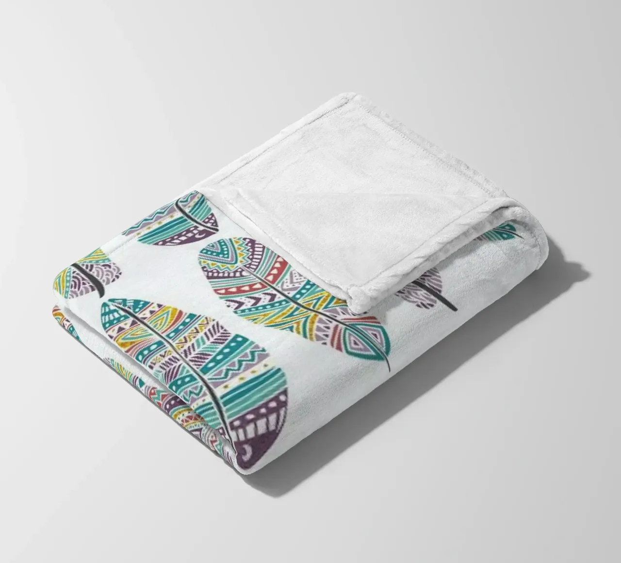 Feathers Pattern with Gold fleece blanket by Pom Graphic Design