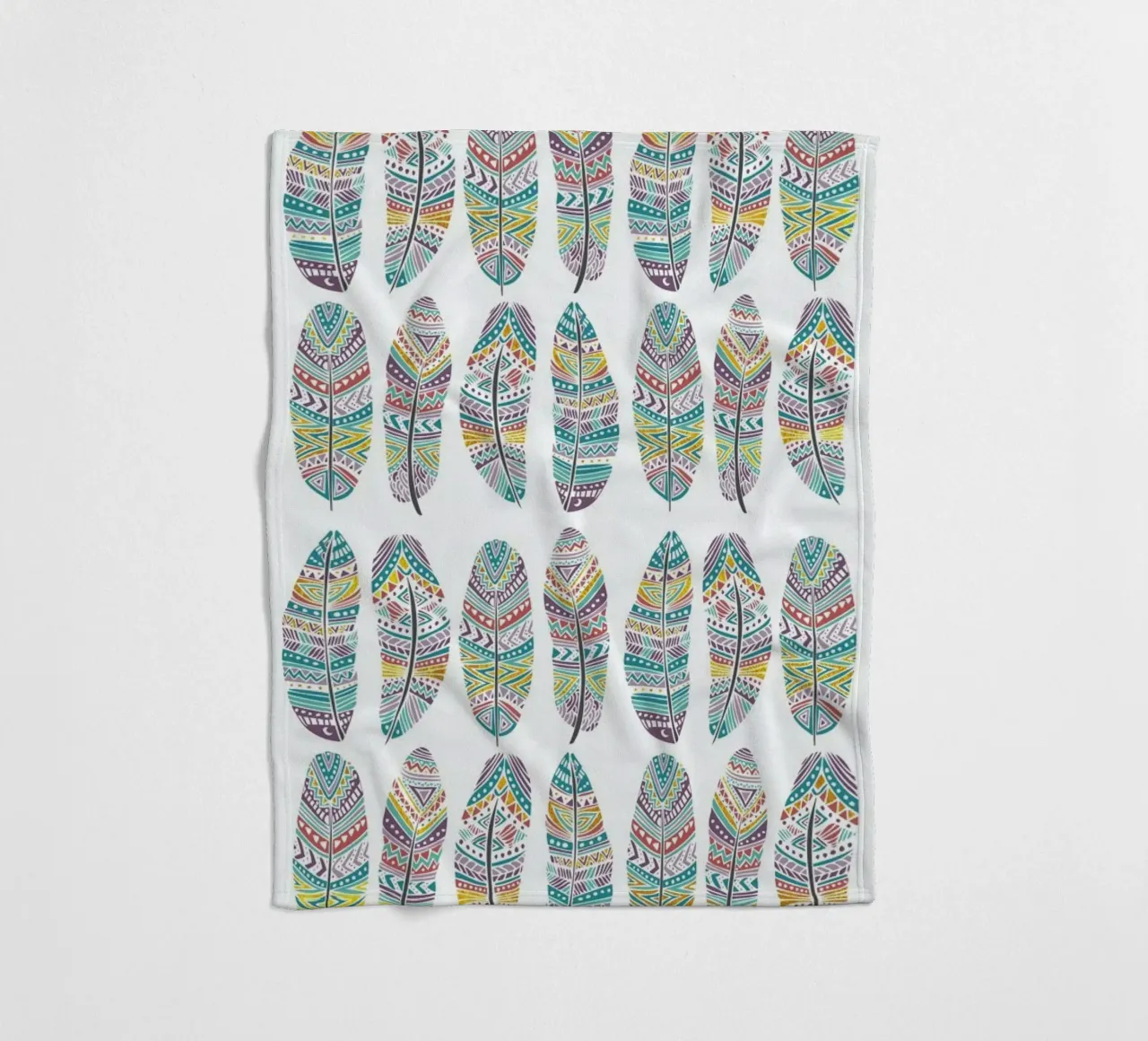 Feathers Pattern with Gold fleece blanket by Pom Graphic Design