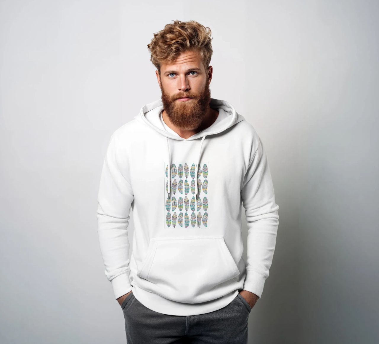 Feathers Pattern with Gold felpa con cappuccio da Pom Graphic Design