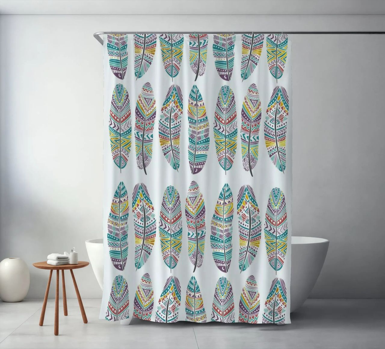 Feathers Pattern with Gold tenda da doccia da Pom Graphic Design