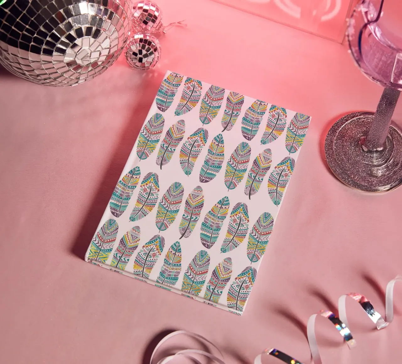 Feathers Pattern with Gold notebook by Pom Graphic Design