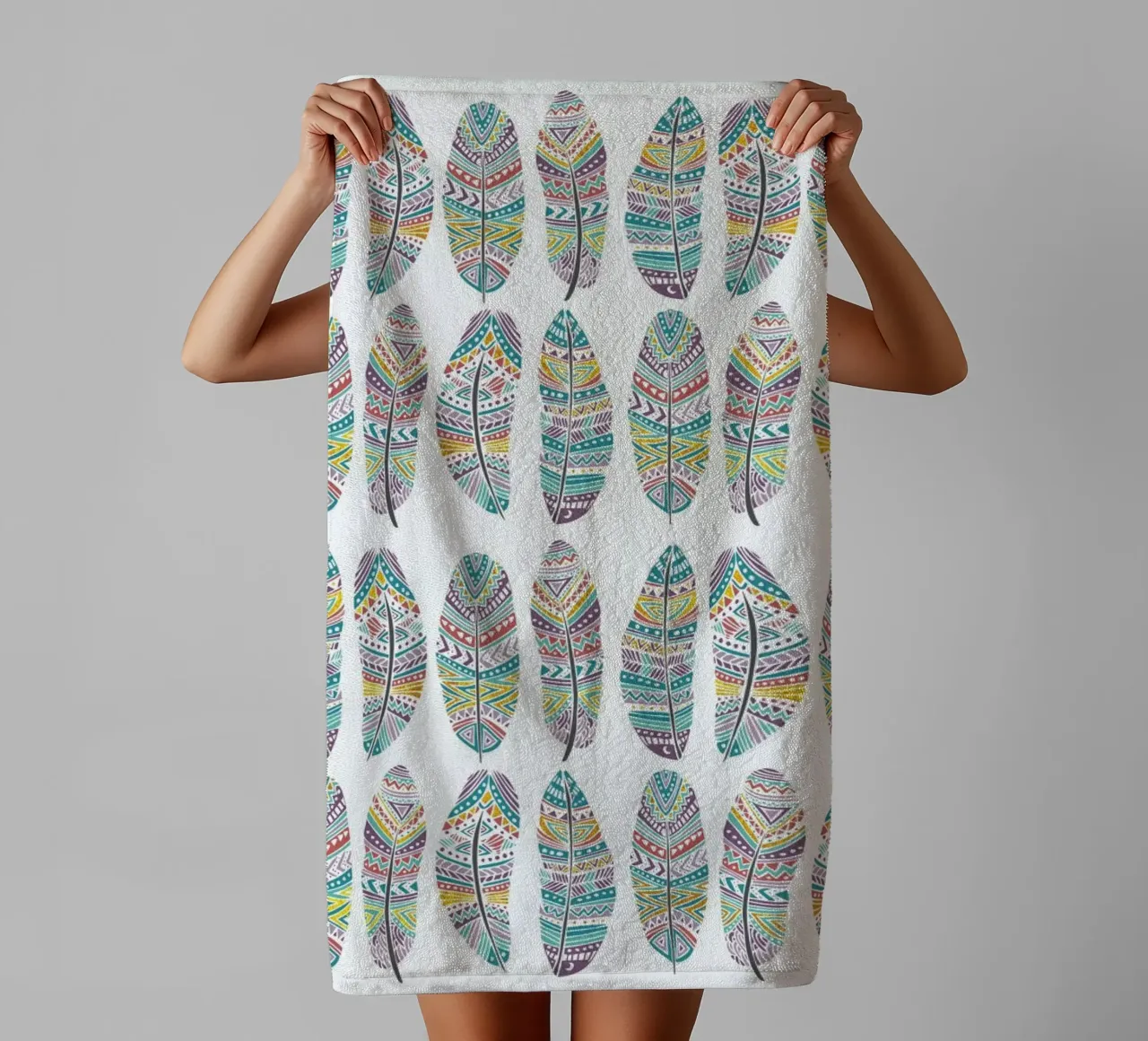 Feathers Pattern with Gold towel by Pom Graphic Design