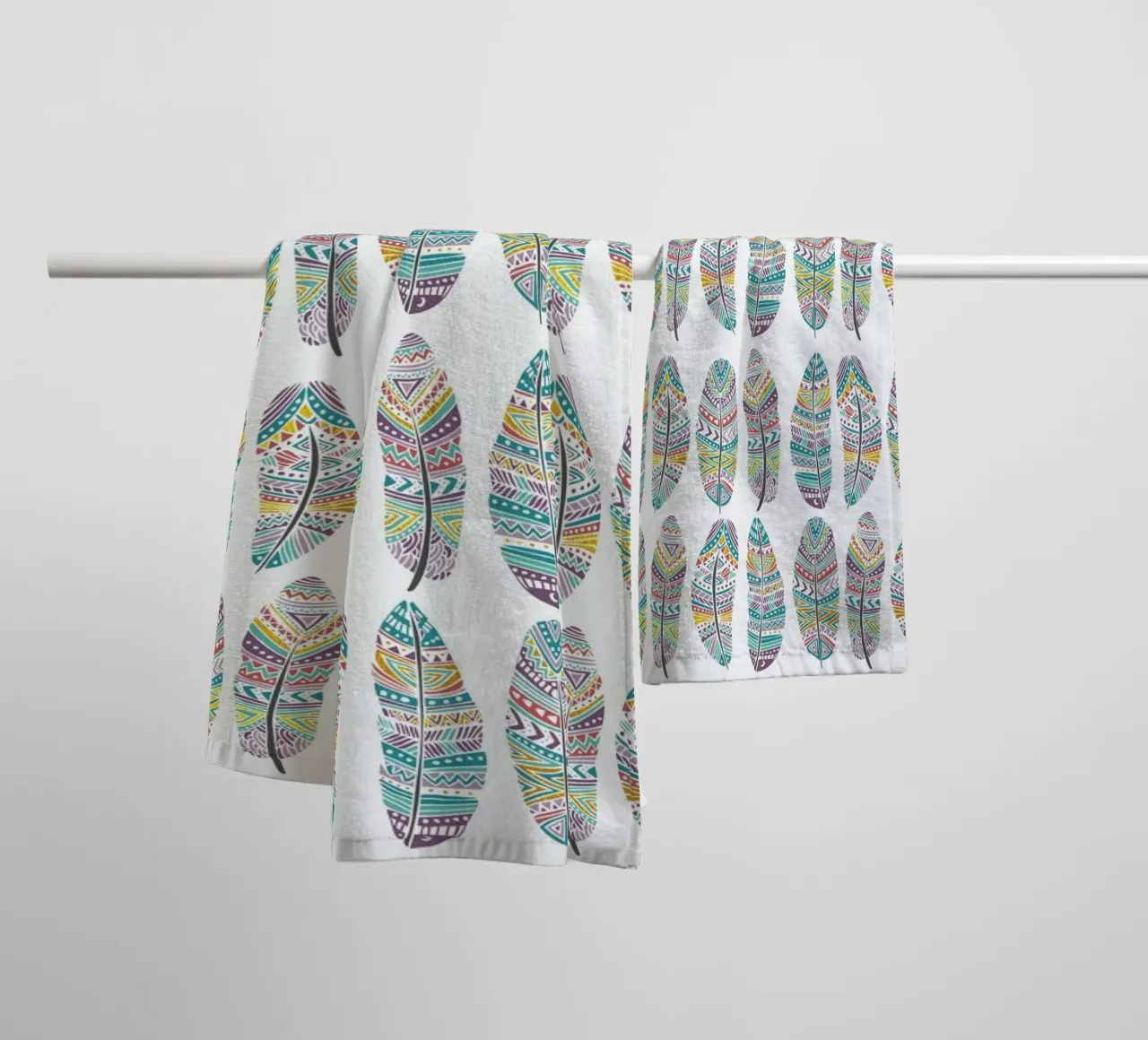 Feathers Pattern with Gold towel by Pom Graphic Design