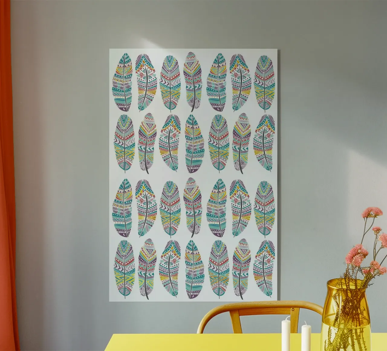 Feathers Pattern with Gold Acryl-Glas von Pom Graphic Design