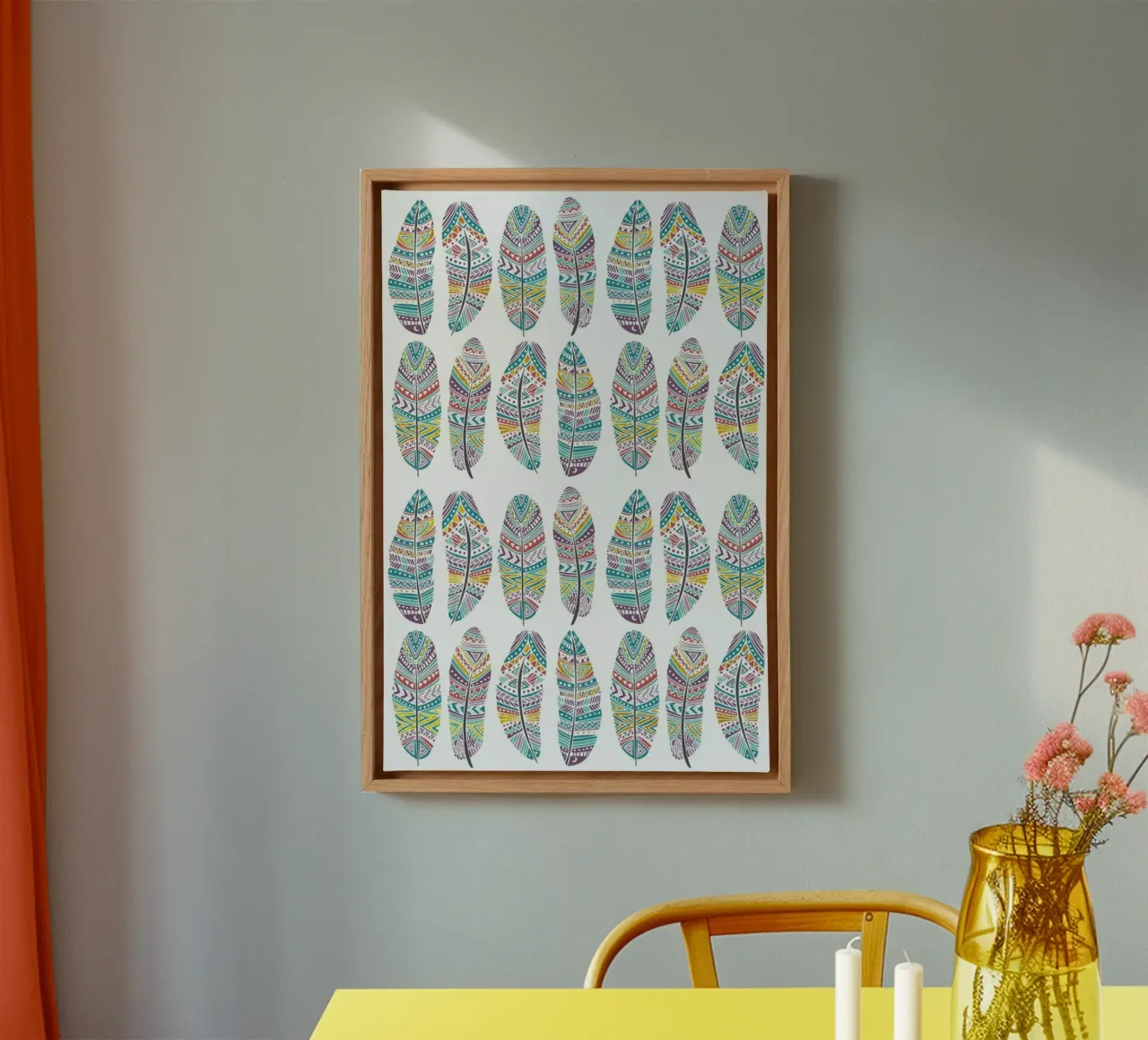 Feathers Pattern with Gold tela da Pom Graphic Design