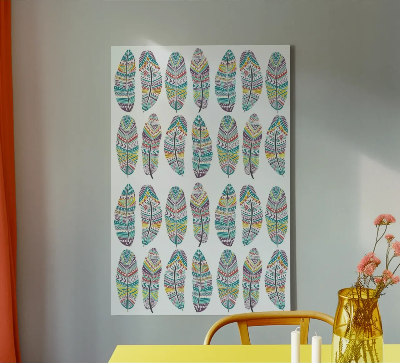 Feathers Pattern with Gold tela da Pom Graphic Design