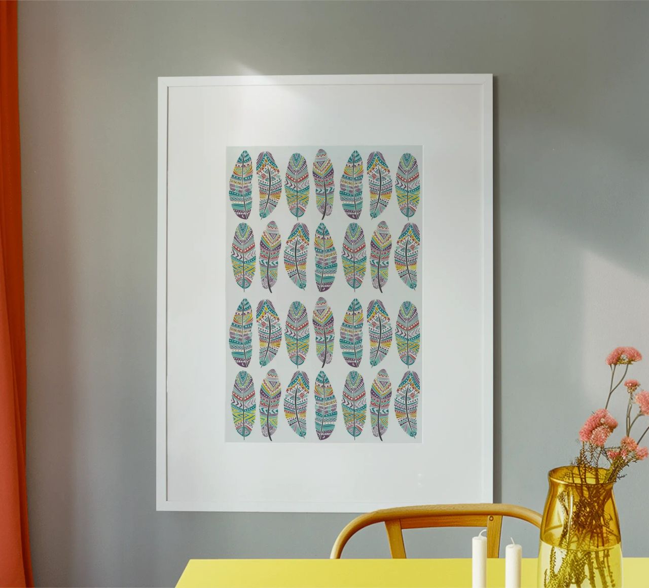 Feathers Pattern with Gold poster da Pom Graphic Design