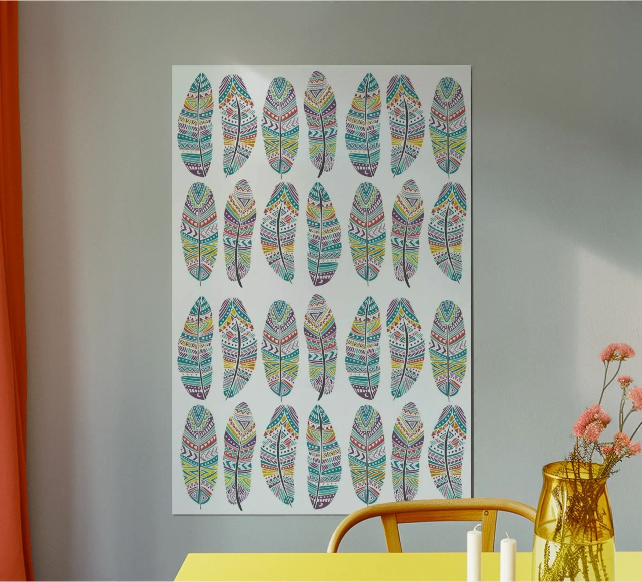 Feathers Pattern with Gold poster da Pom Graphic Design