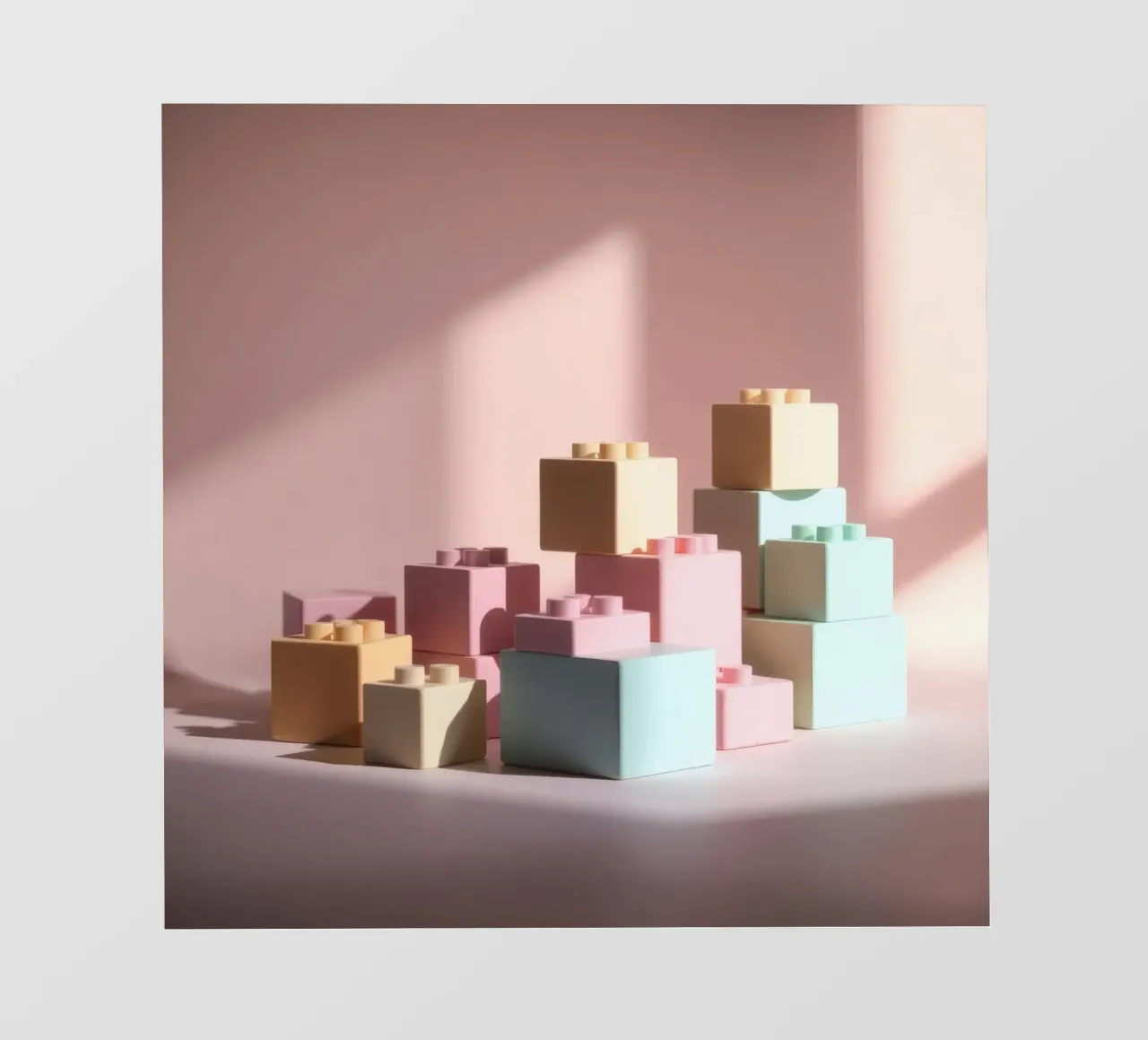 Colorful building blocks arranged in a playful geometric photo wallpaper by DesignDoodle