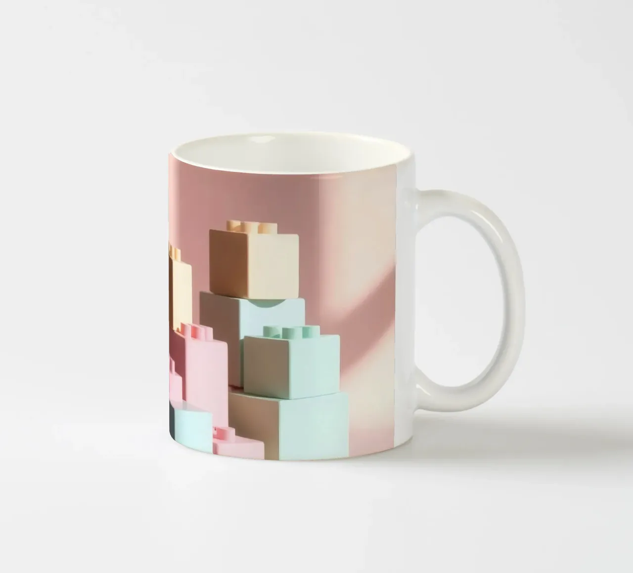 Colorful building blocks arranged in a playful geometric ceramic mug by DesignDoodle