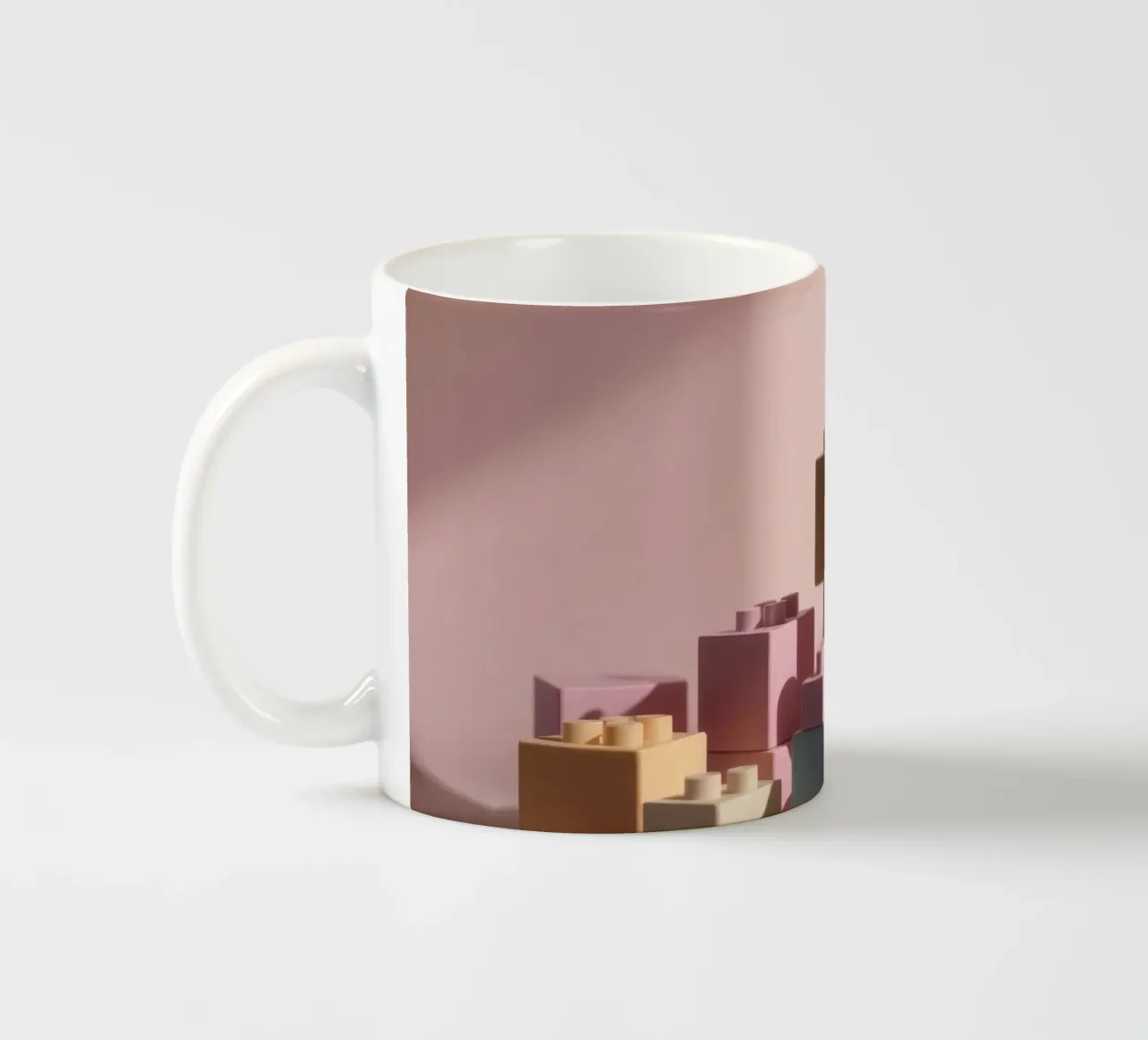 Colorful building blocks arranged in a playful geometric ceramic mug by DesignDoodle