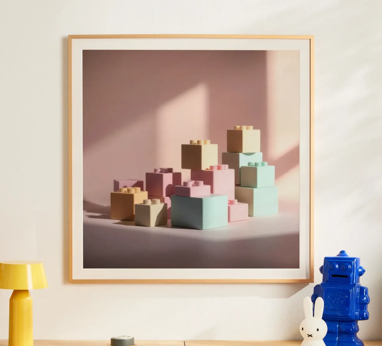 Colorful building blocks arranged in a playful geometric hahnemühle by DesignDoodle