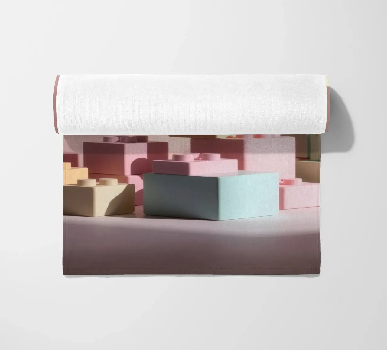 Colorful building blocks arranged in a playful geometric beach towel by DesignDoodle