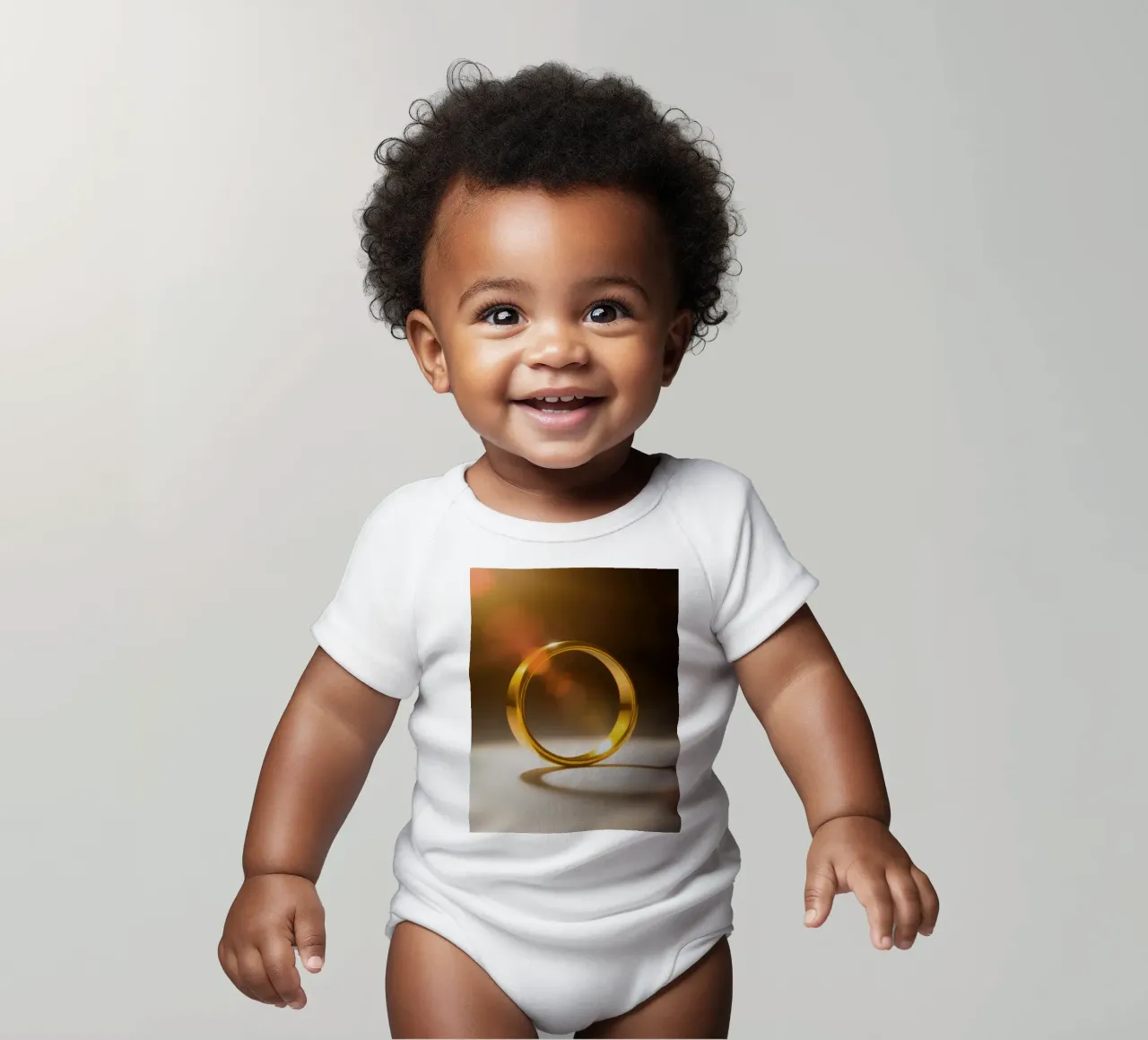 Elegante anillo de oro que brilla bajo una luz suave body de bebé de DesignDoodle