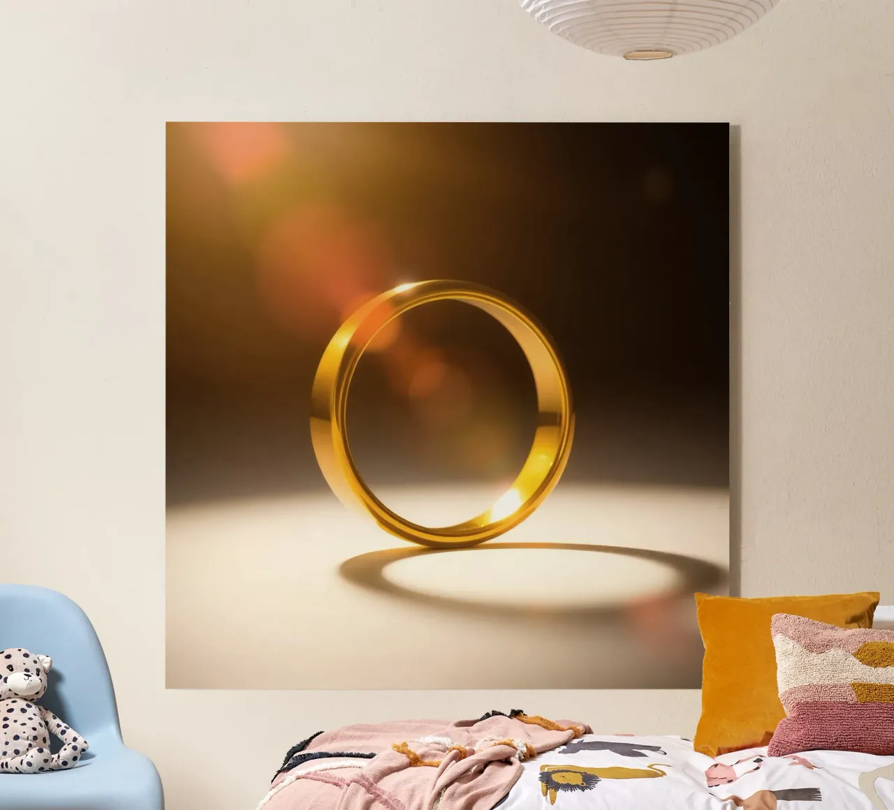 Elegant gold ring glimmers under soft light acrylic glass by DesignDoodle