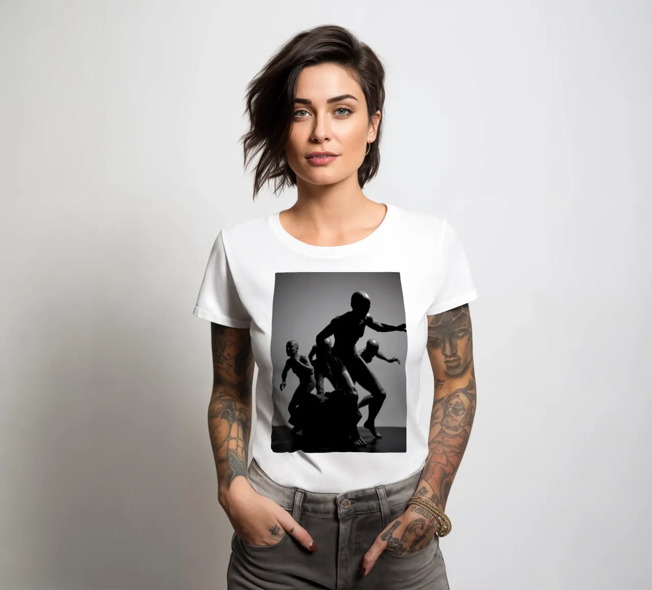 Figures in motion capturing the essence of struggle women's fitted t-shirt by DesignDoodle