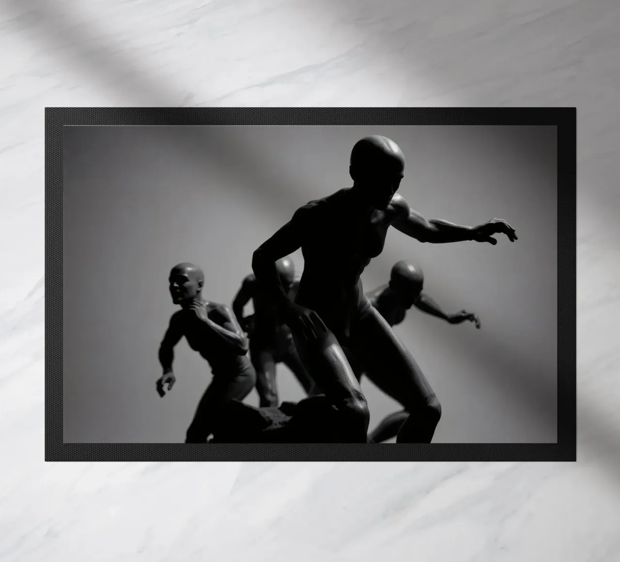 Figures in motion capturing the essence of struggle doormat by DesignDoodle