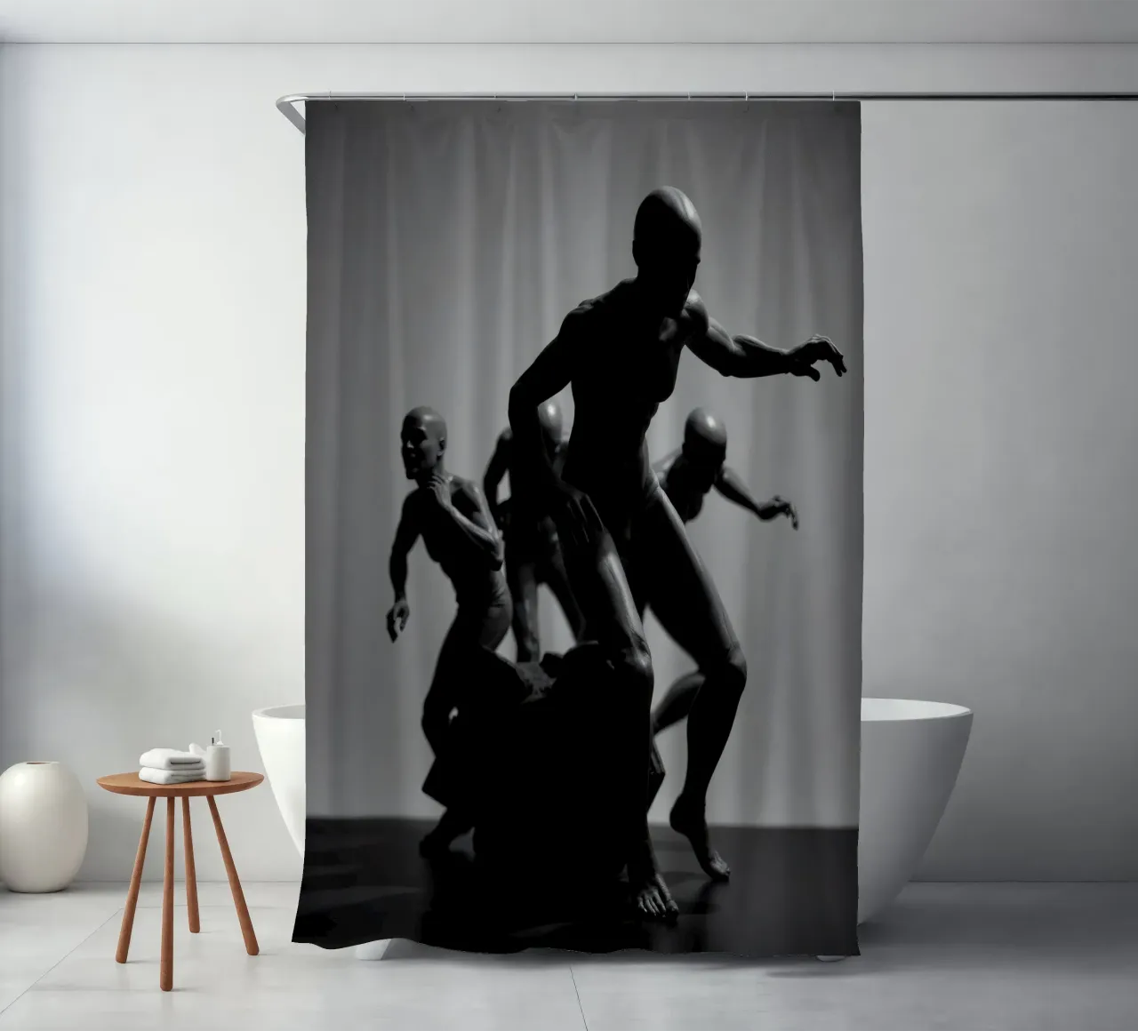 Figures in motion capturing the essence of struggle shower curtain by DesignDoodle