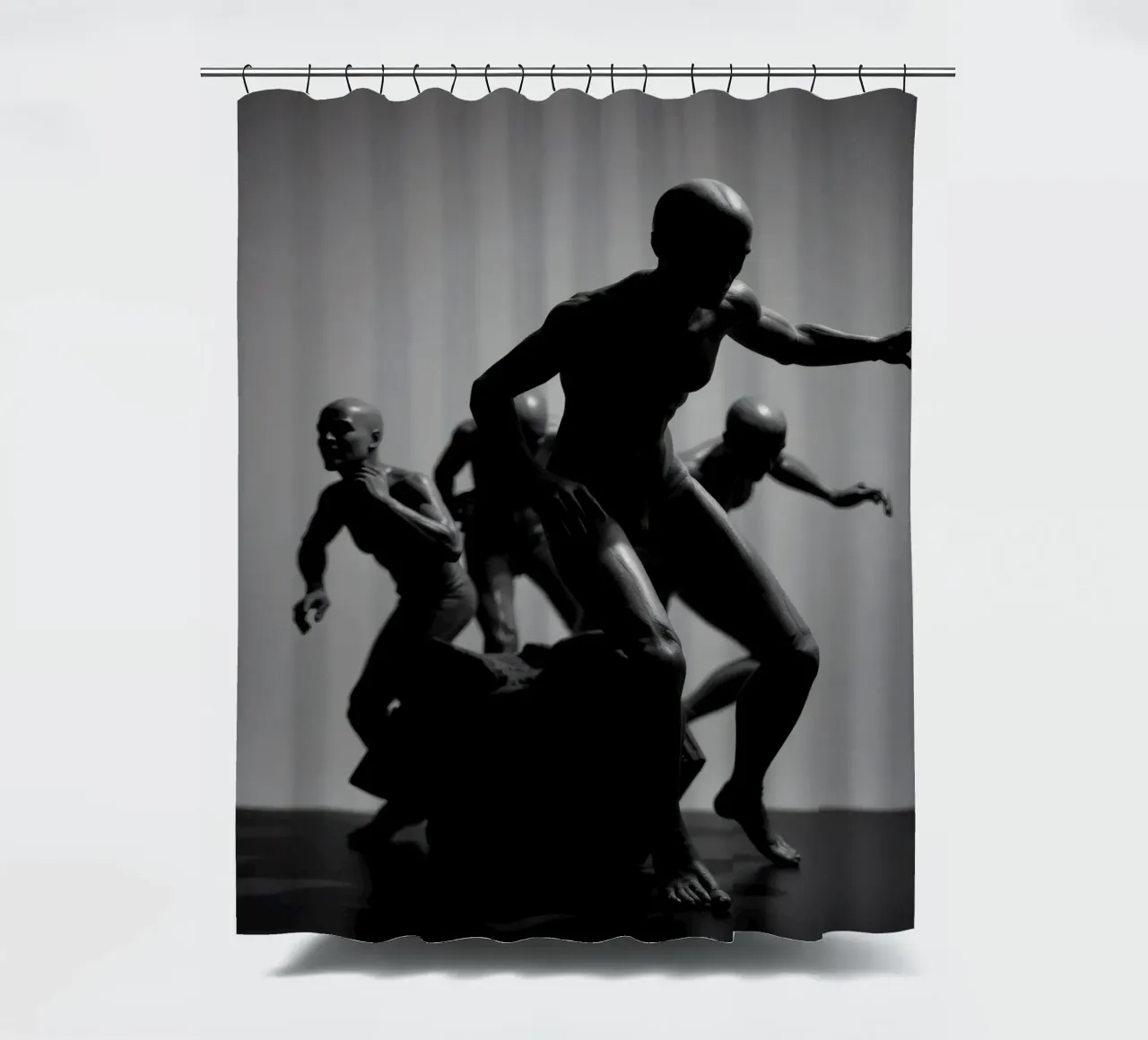 Figures in motion capturing the essence of struggle shower curtain by DesignDoodle