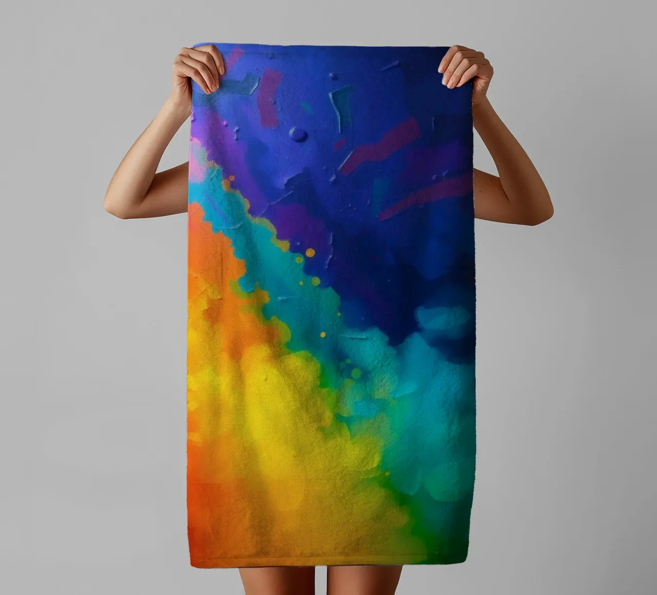 Colorful abstract artwork displaying vibrant rainbow colors towel by DesignDoodle