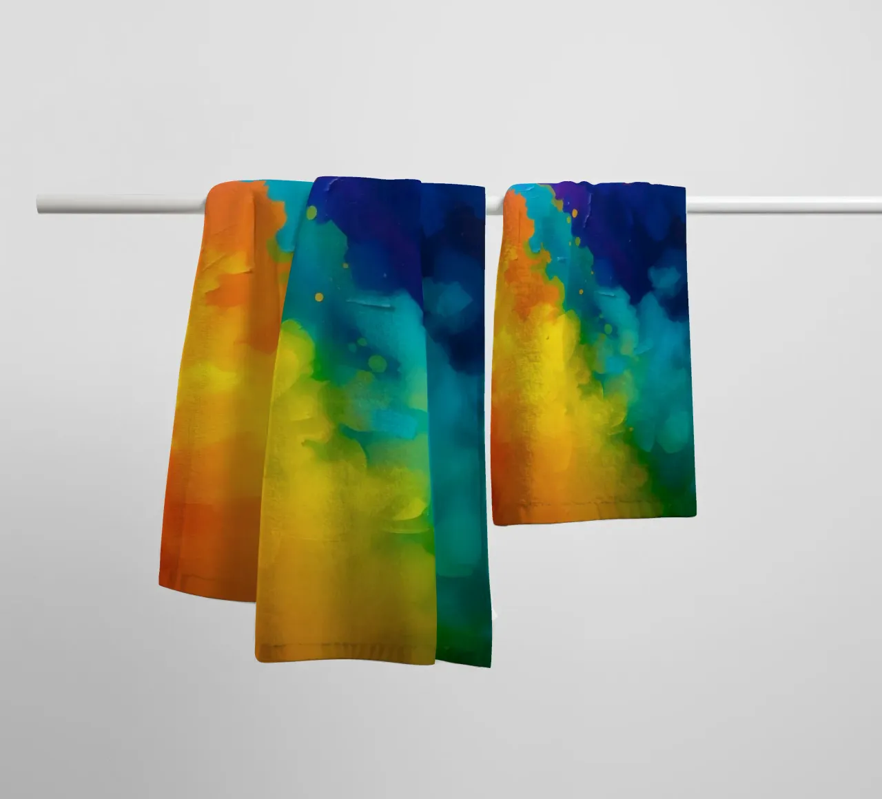 Colorful abstract artwork displaying vibrant rainbow colors towel by DesignDoodle