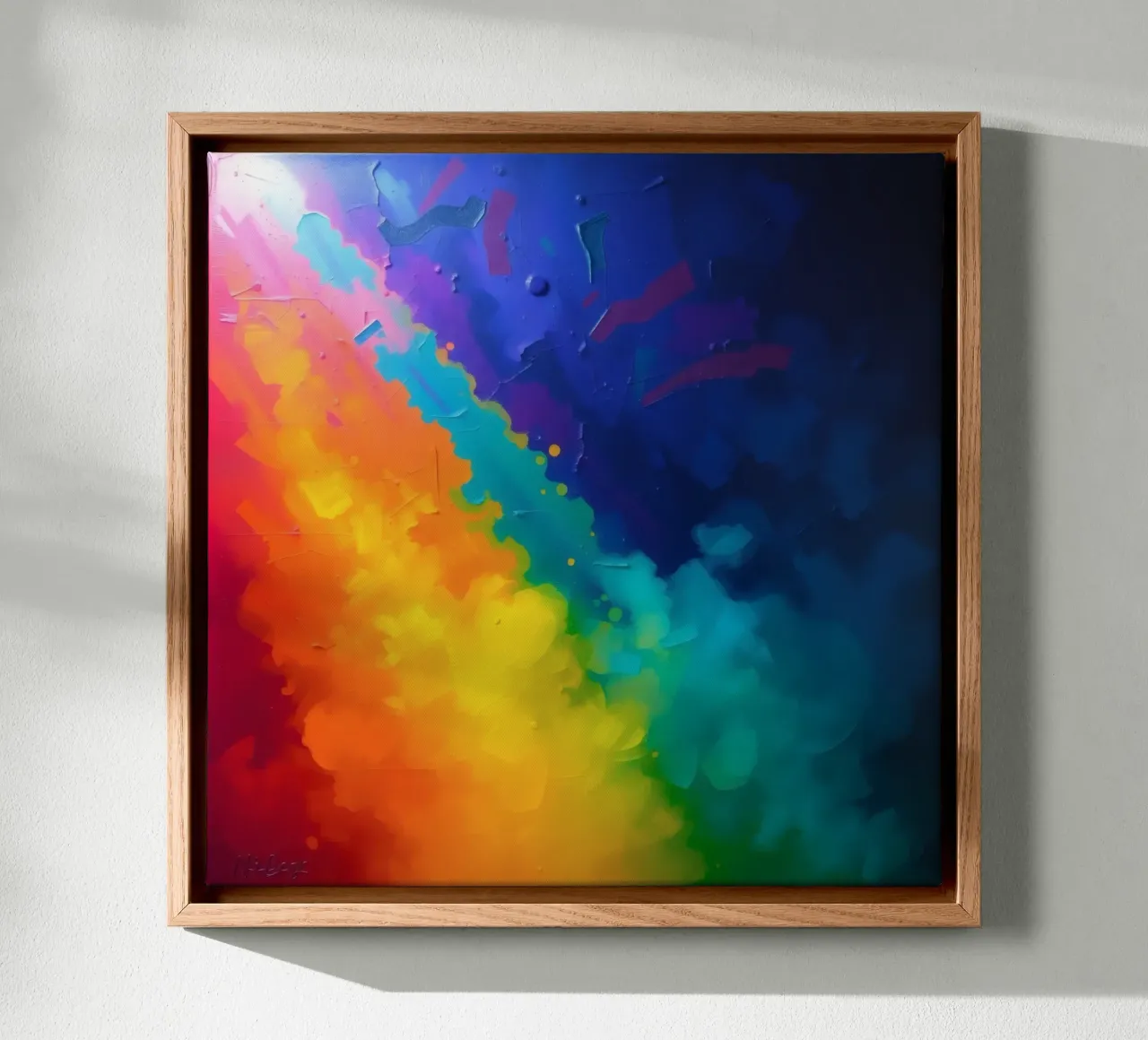 Kleurrijk abstract kunstwerk met levendige regenboogkleuren canvas met Baklijst van DesignDoodle