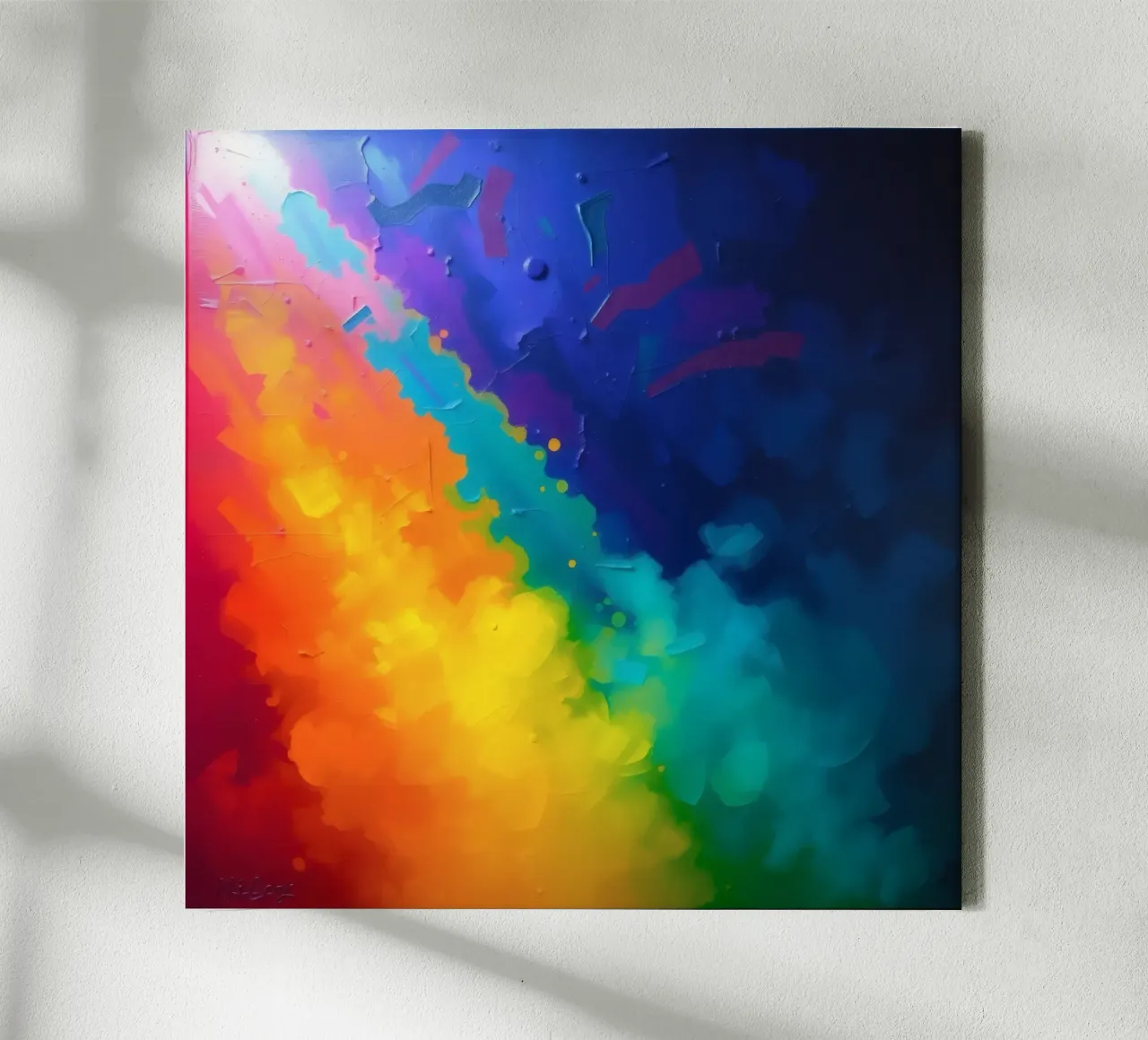 Kleurrijk abstract kunstwerk met levendige regenboogkleuren canvas met Baklijst van DesignDoodle