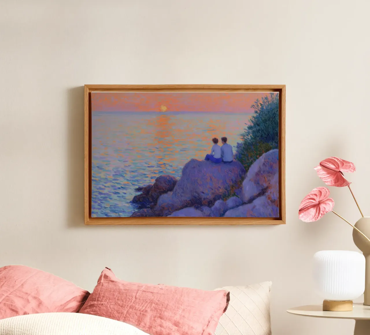 Luce della sera in riva al mare tela con Cornice a cassetta da Art Center