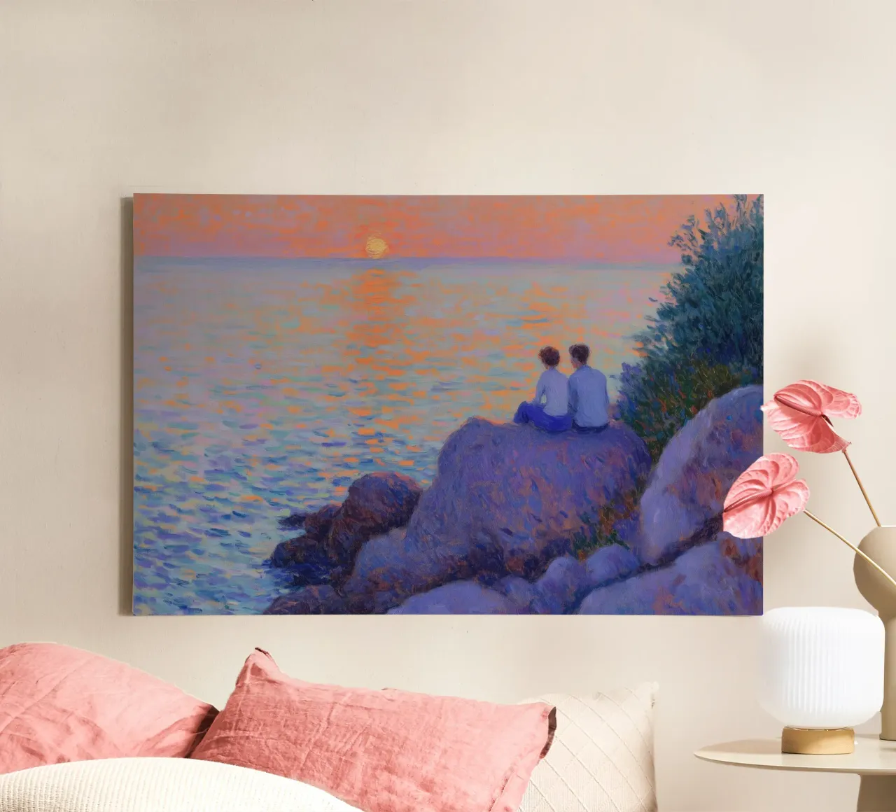 Luce della sera in riva al mare tela con Cornice a cassetta da Art Center