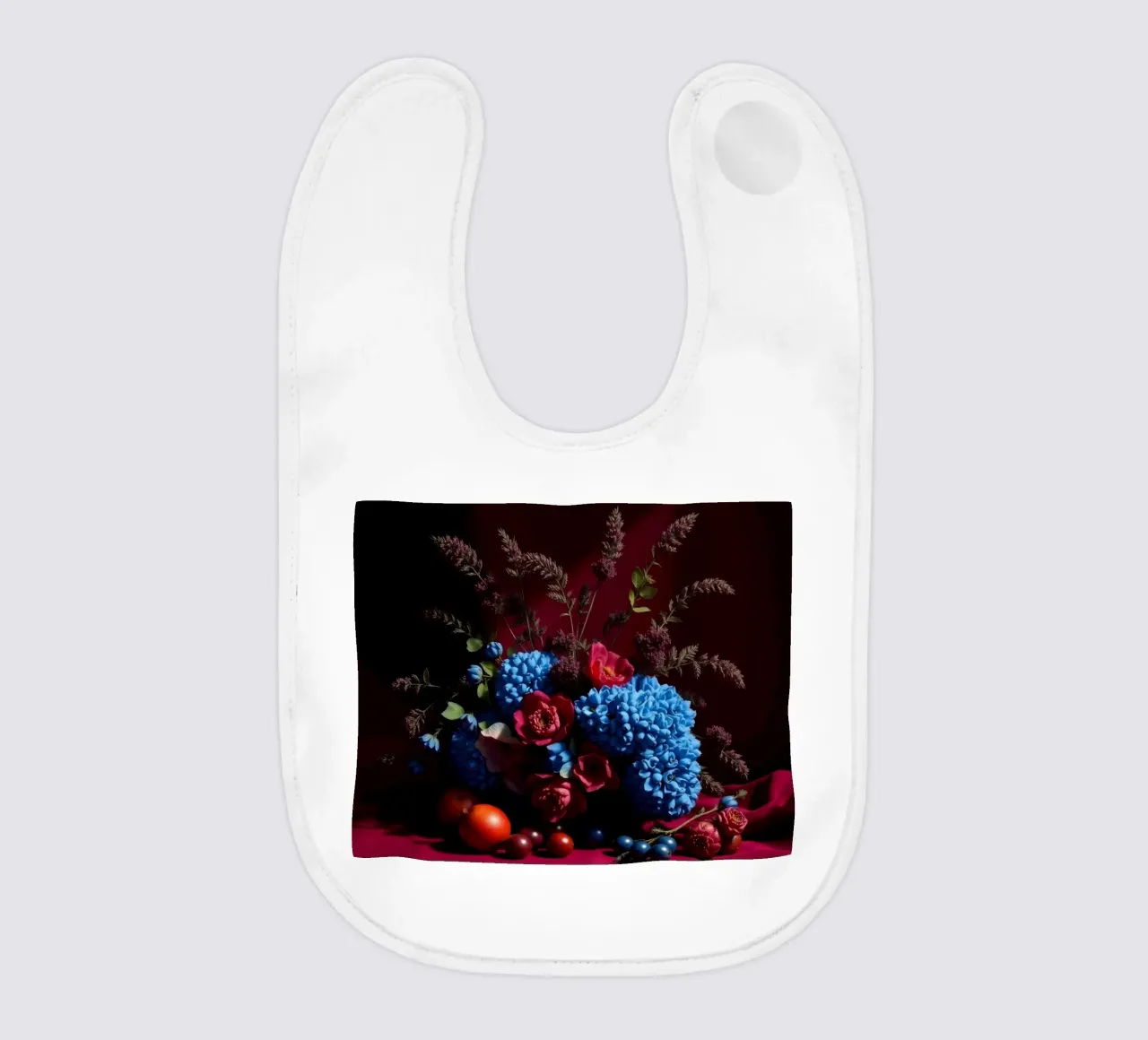 Vibrante composizione floreale con frutta colorata in bavaglino da DesignDoodle