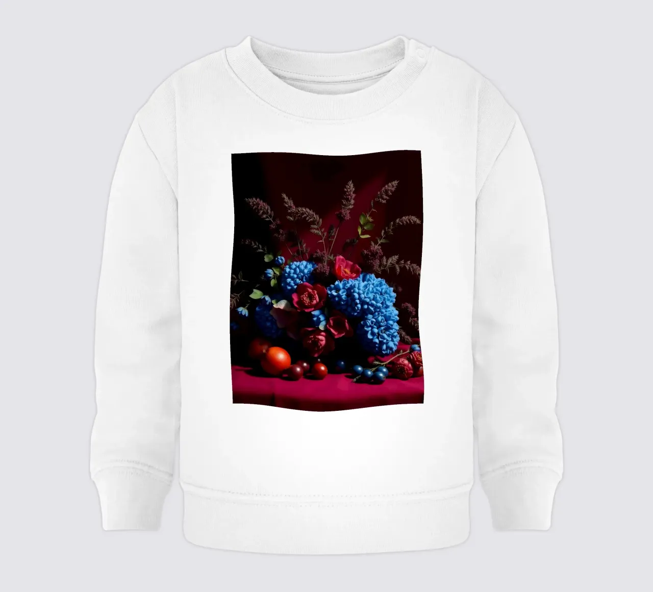 Vibrante composizione floreale con frutta colorata in felpa neonato da DesignDoodle