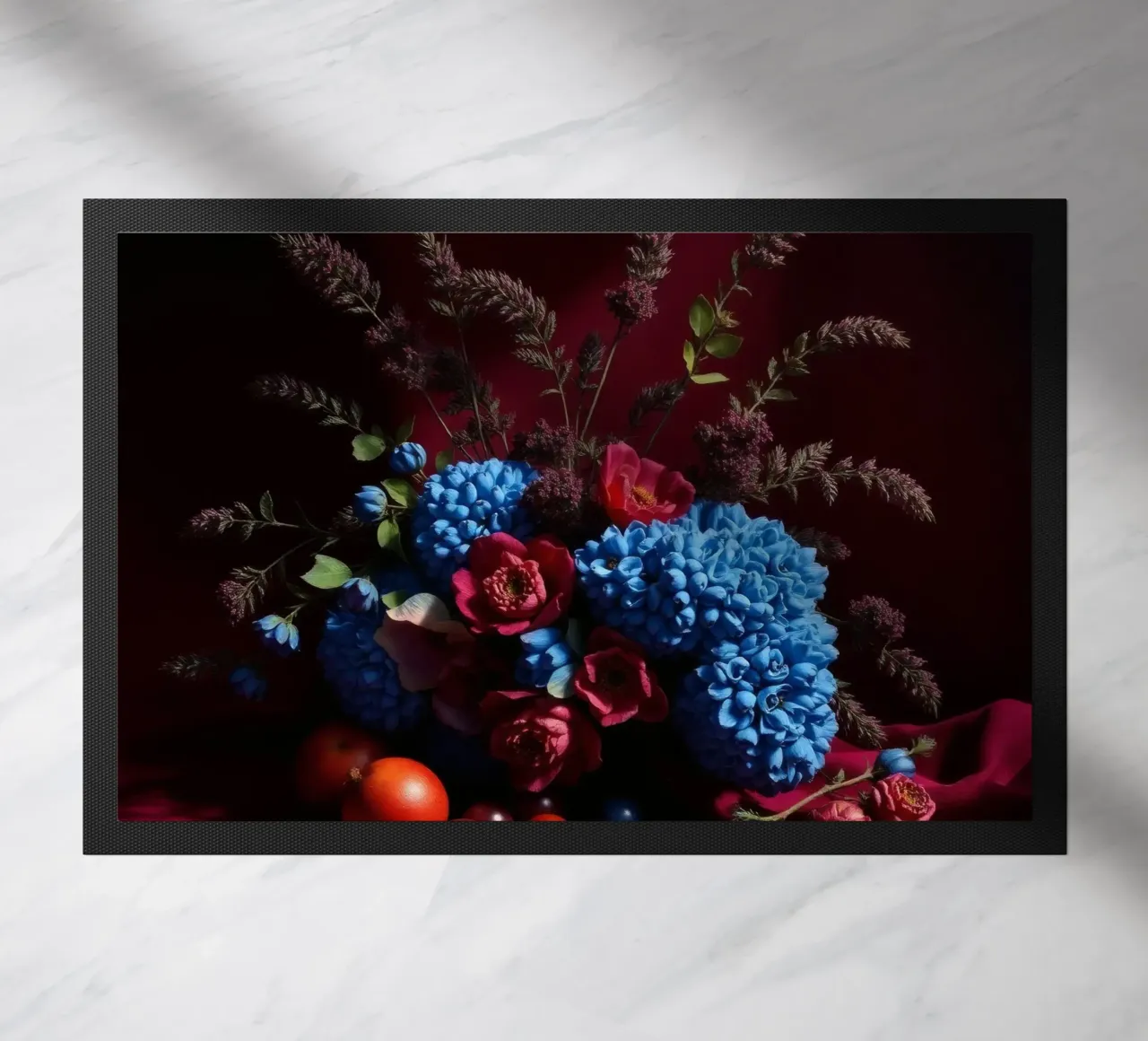 Vibrante composizione floreale con frutta colorata in zerbino da DesignDoodle