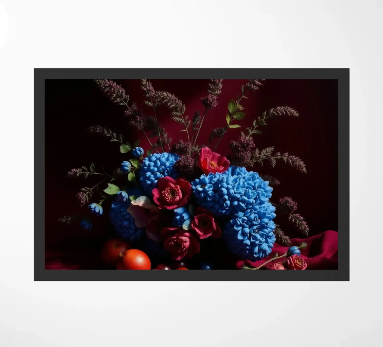 Vibrante composizione floreale con frutta colorata in zerbino da DesignDoodle
