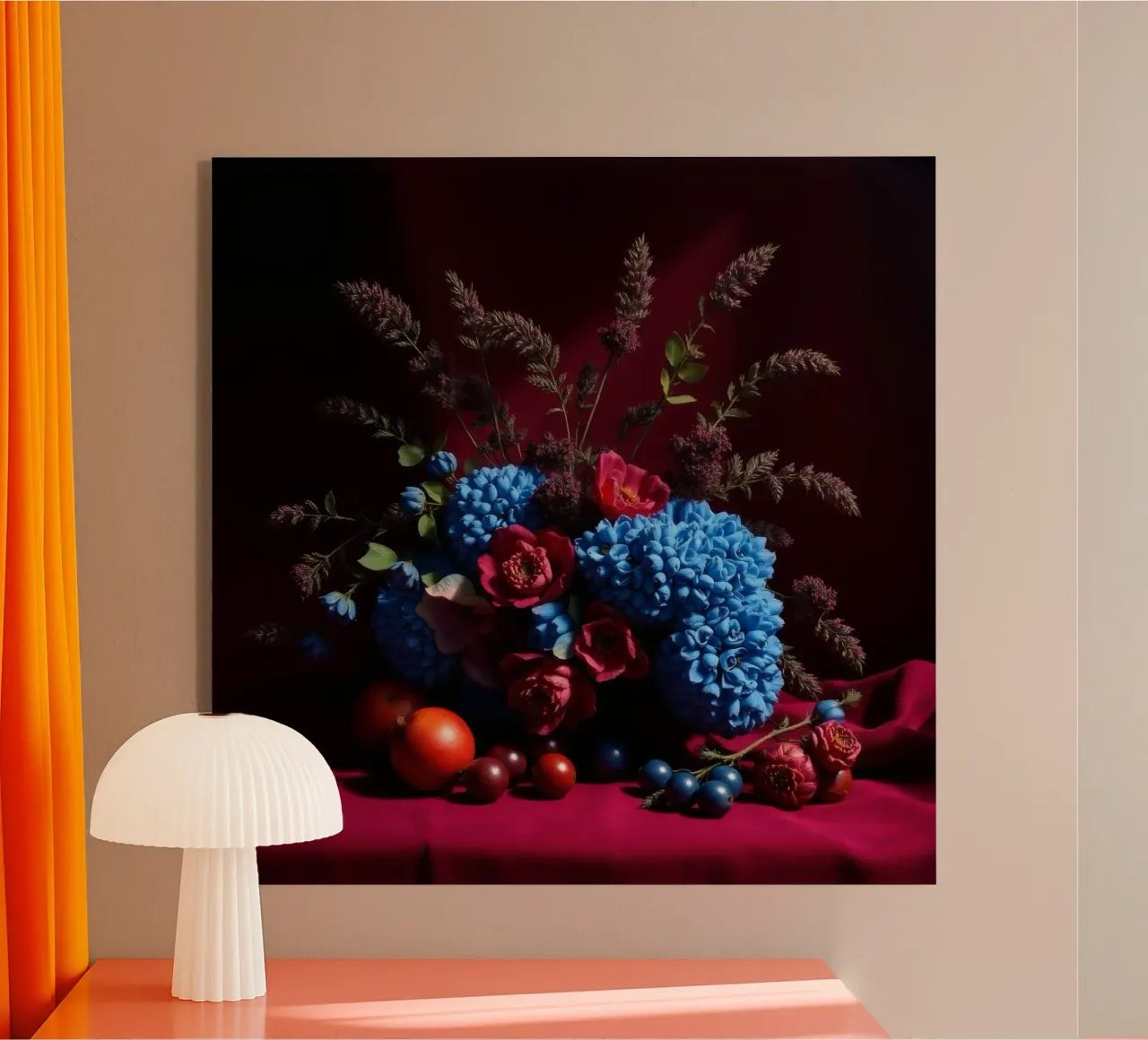 Vibrante composizione floreale con frutta colorata in plexiglass da DesignDoodle